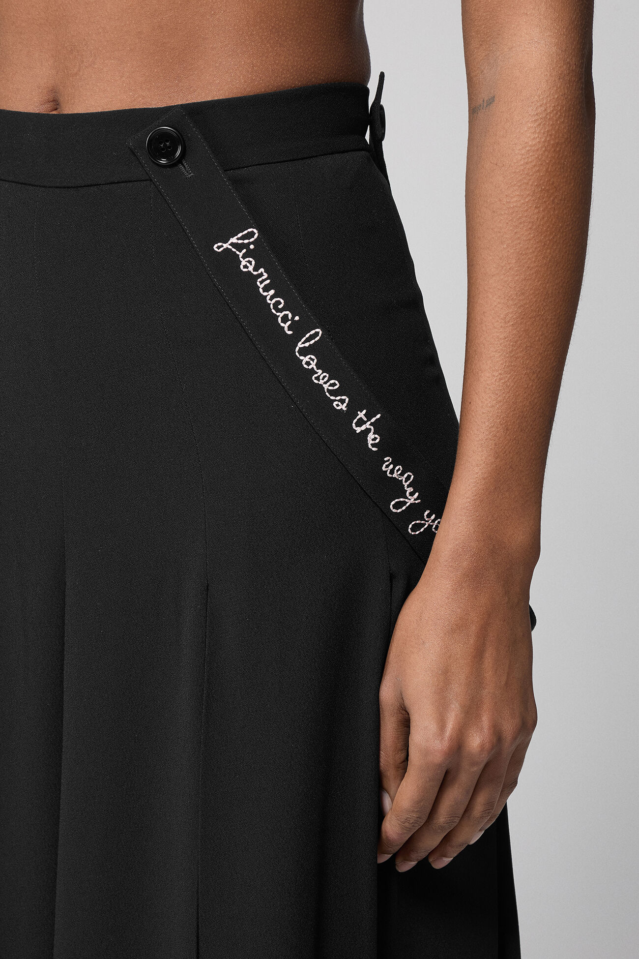 Embroidered Suspender Maxi Skirt Black