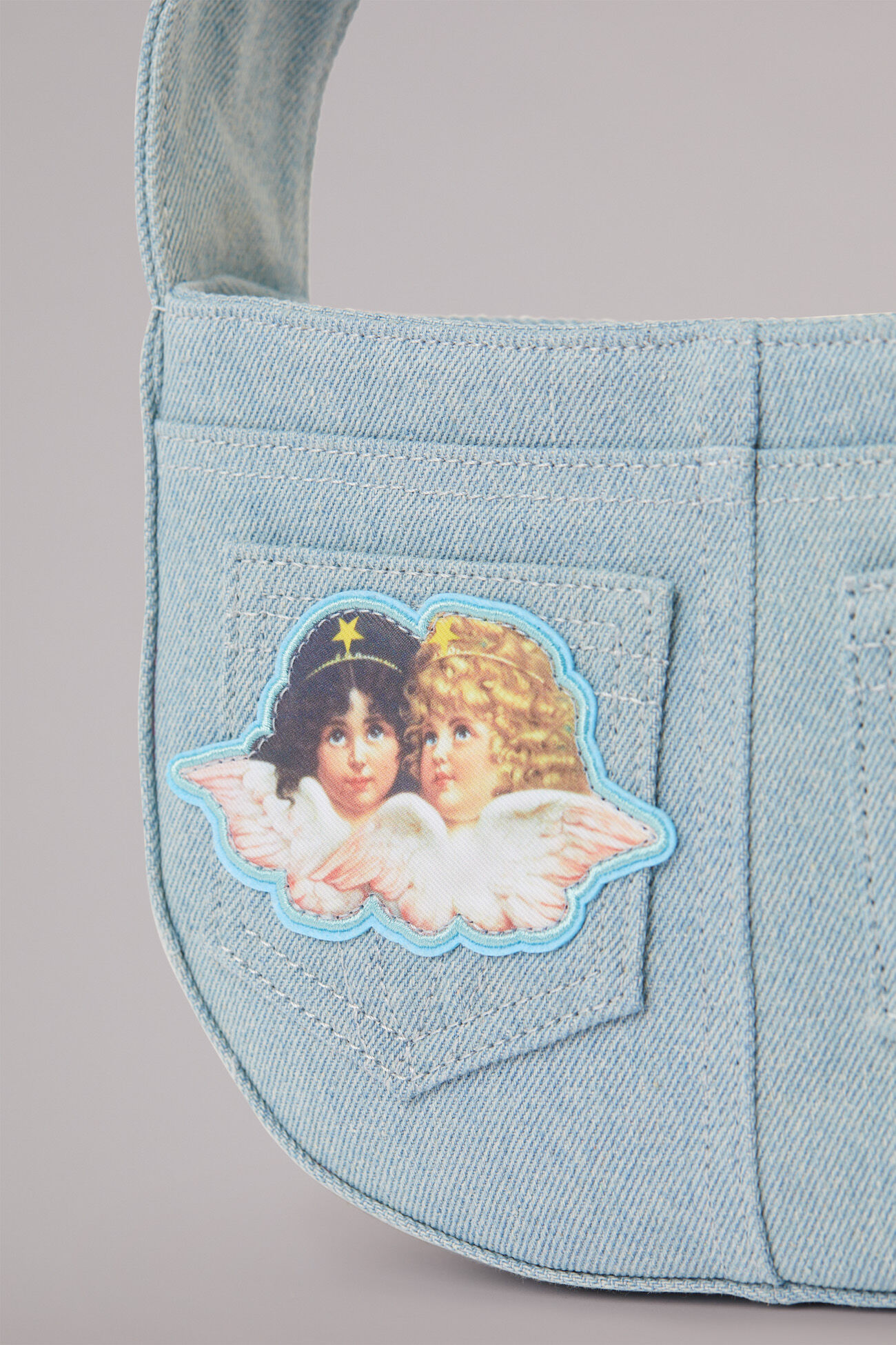 Angels Patch Denim Shoulder Bag Light Vintage