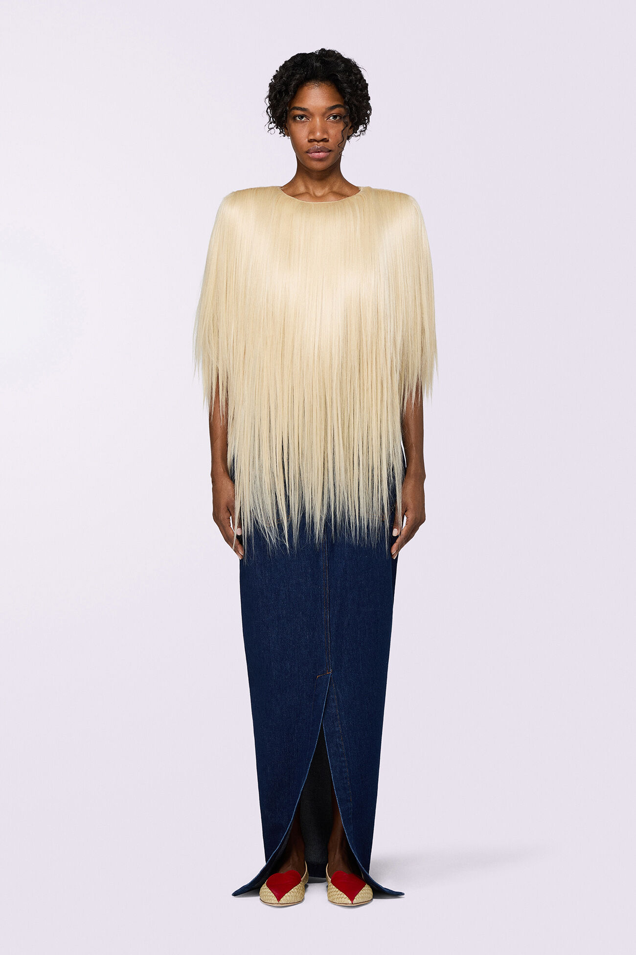 Embroidered Denim Maxi Skirt Deep Blue
