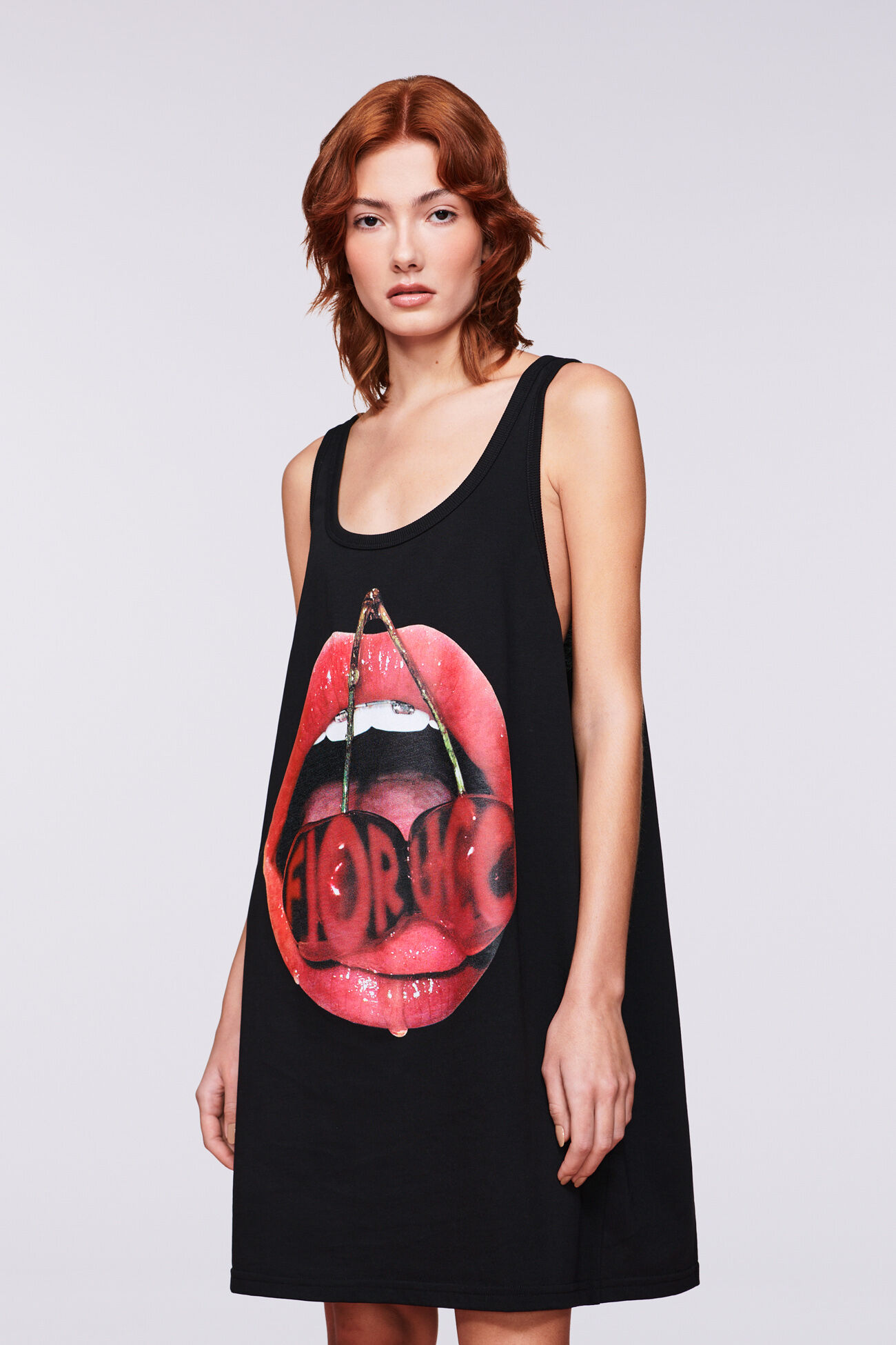 Cherry Mouth Graphic Mini Dress Black