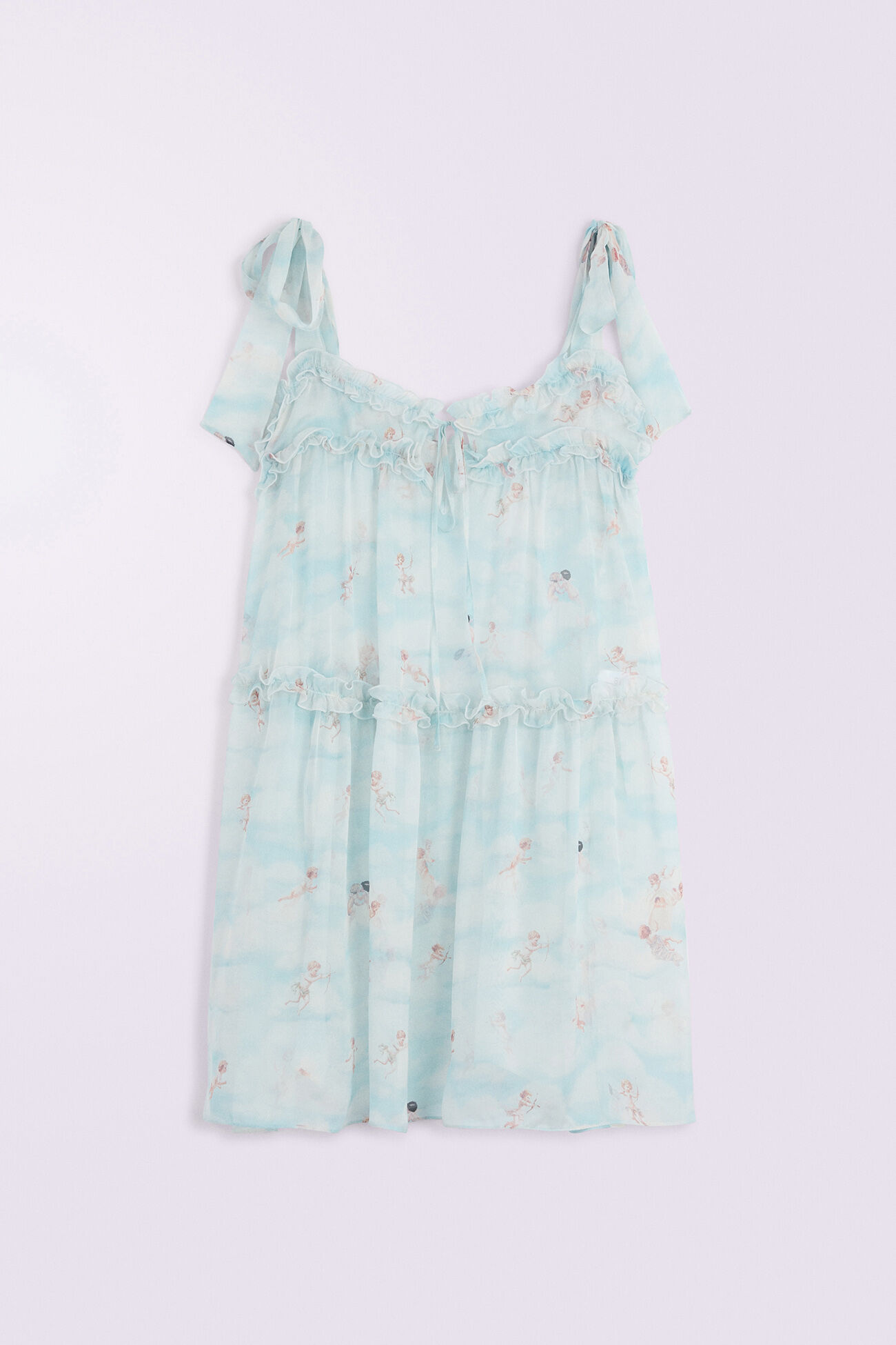 Beatitudo Print Silk Chiffon Mini Dress Blue