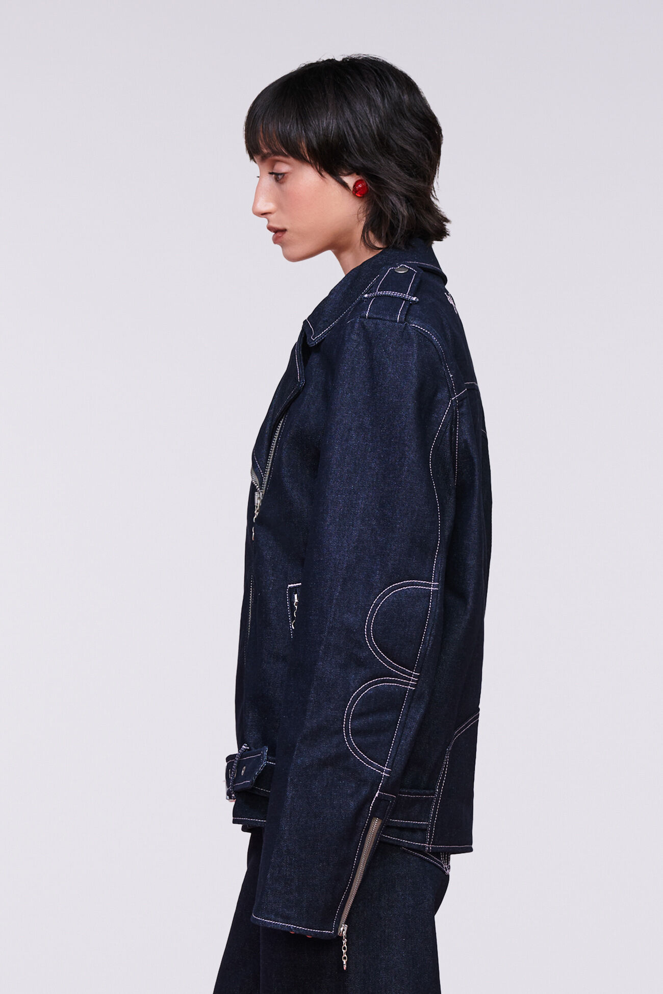 Unisex Biker Denim Jacket Dark Blue