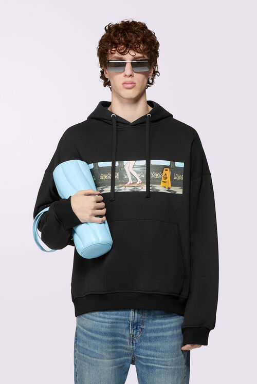 Skateboard Print Hoodie Black
