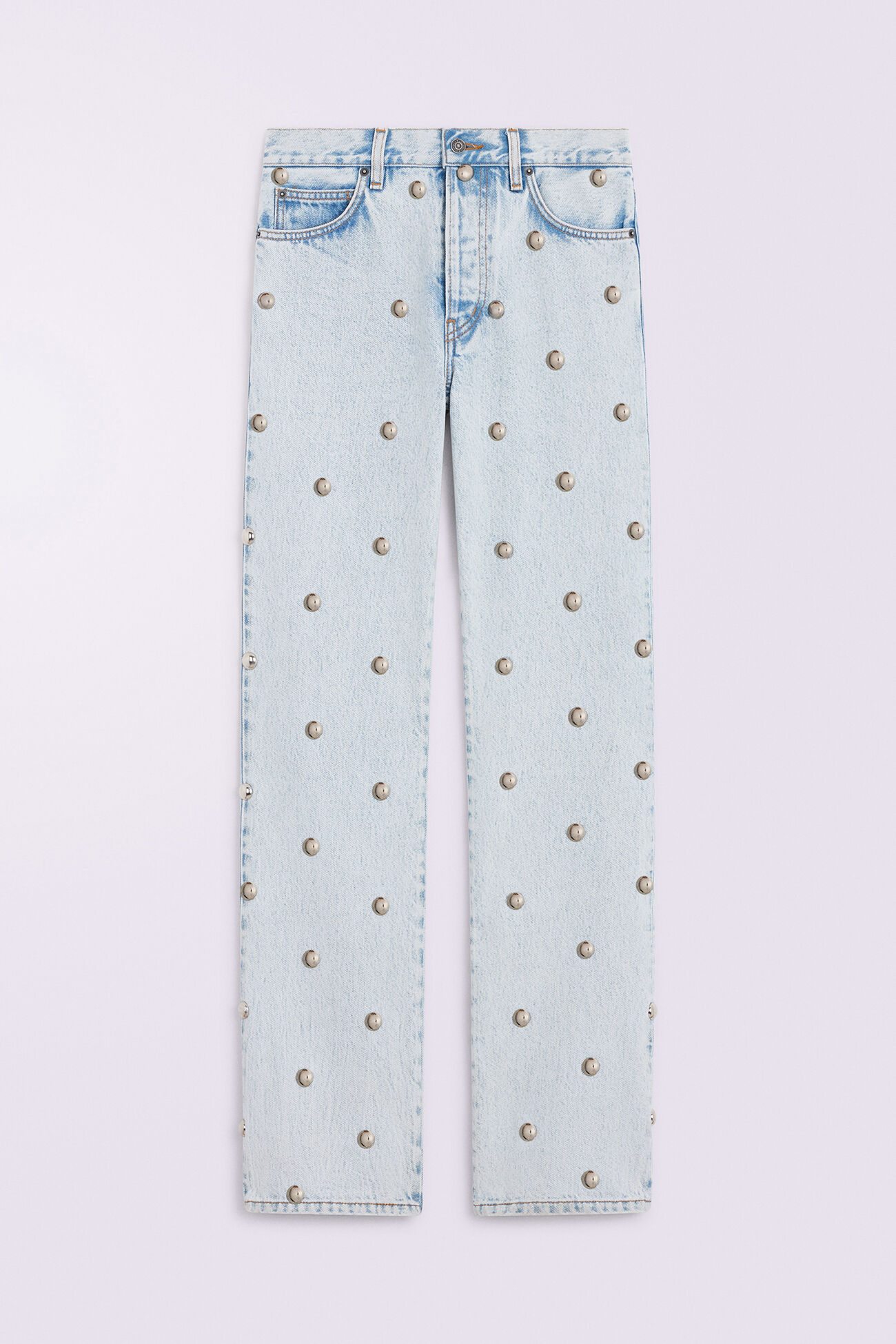 Unisex Stud Straight Fit Jeans Bleach Blue