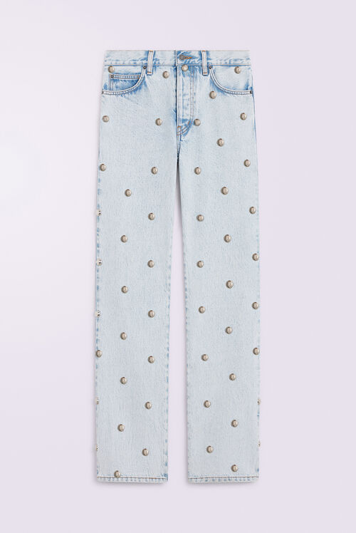 Unisex Stud Straight Fit Jeans Bleach Blue