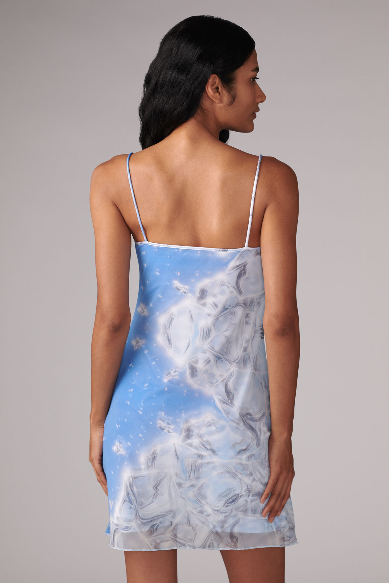 Ice Print Balconette Mini Dress Blue
