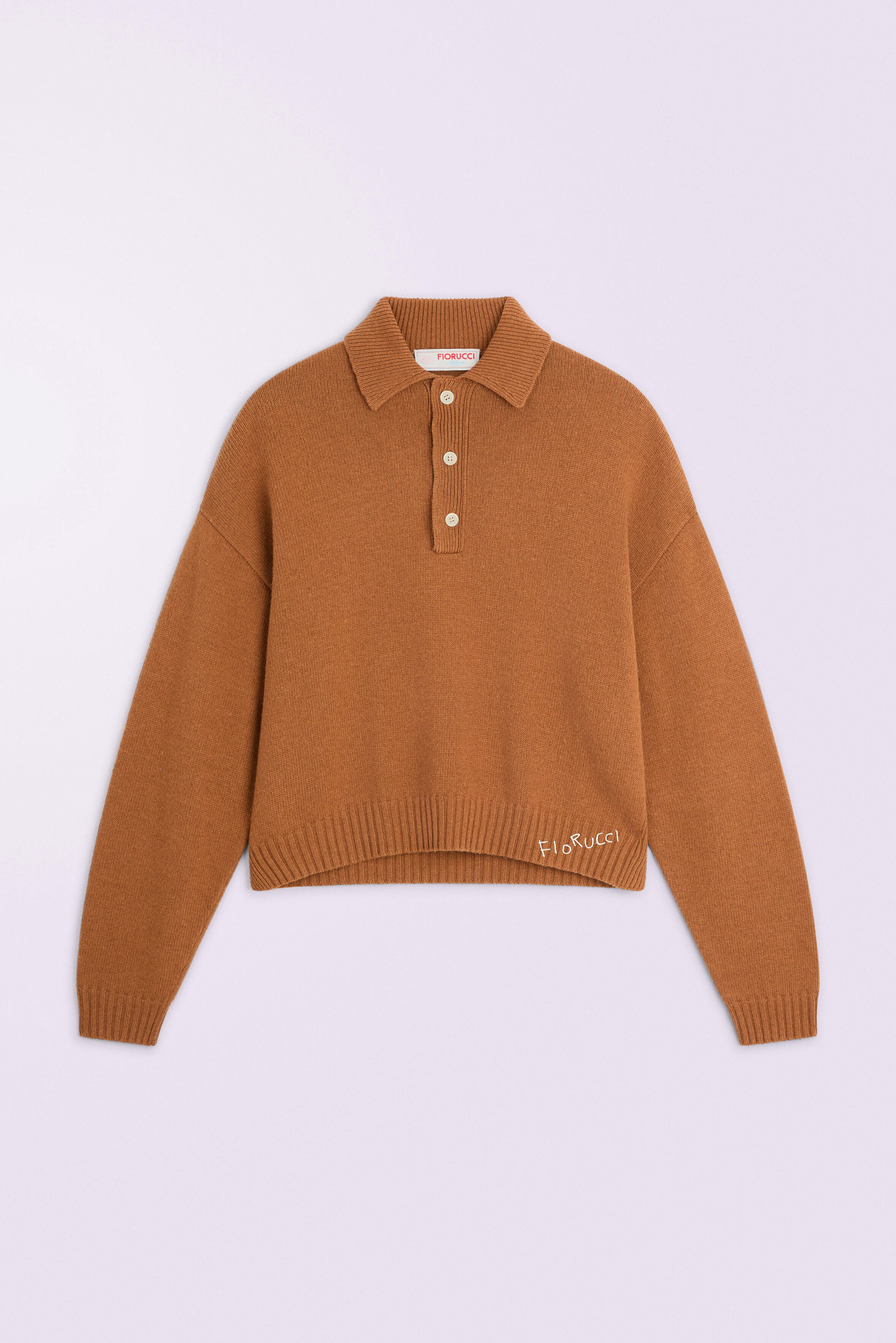 Embroidered Knit Polo Jumper Brown