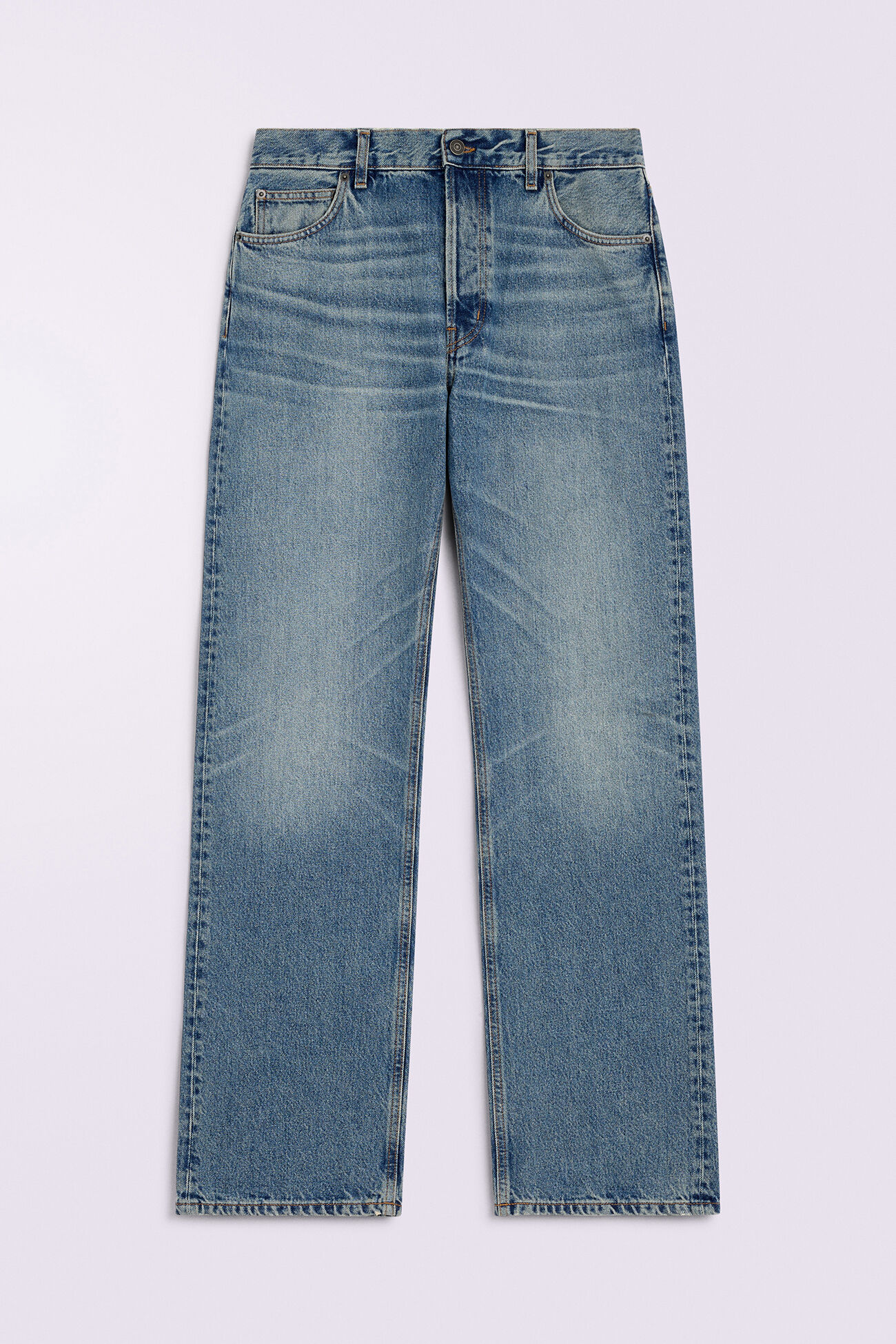 Unisex Heart Graphic Straight Fit Jeans Mid Blue