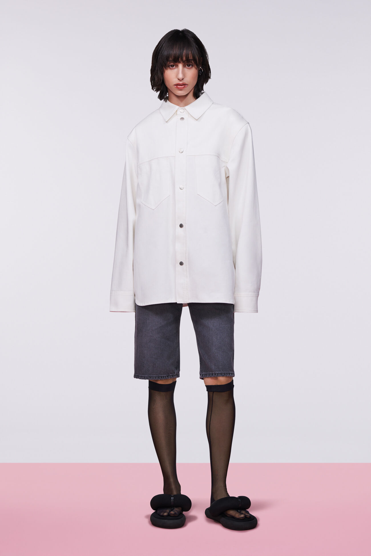 Unisex Fringe Gabardine Shirt White