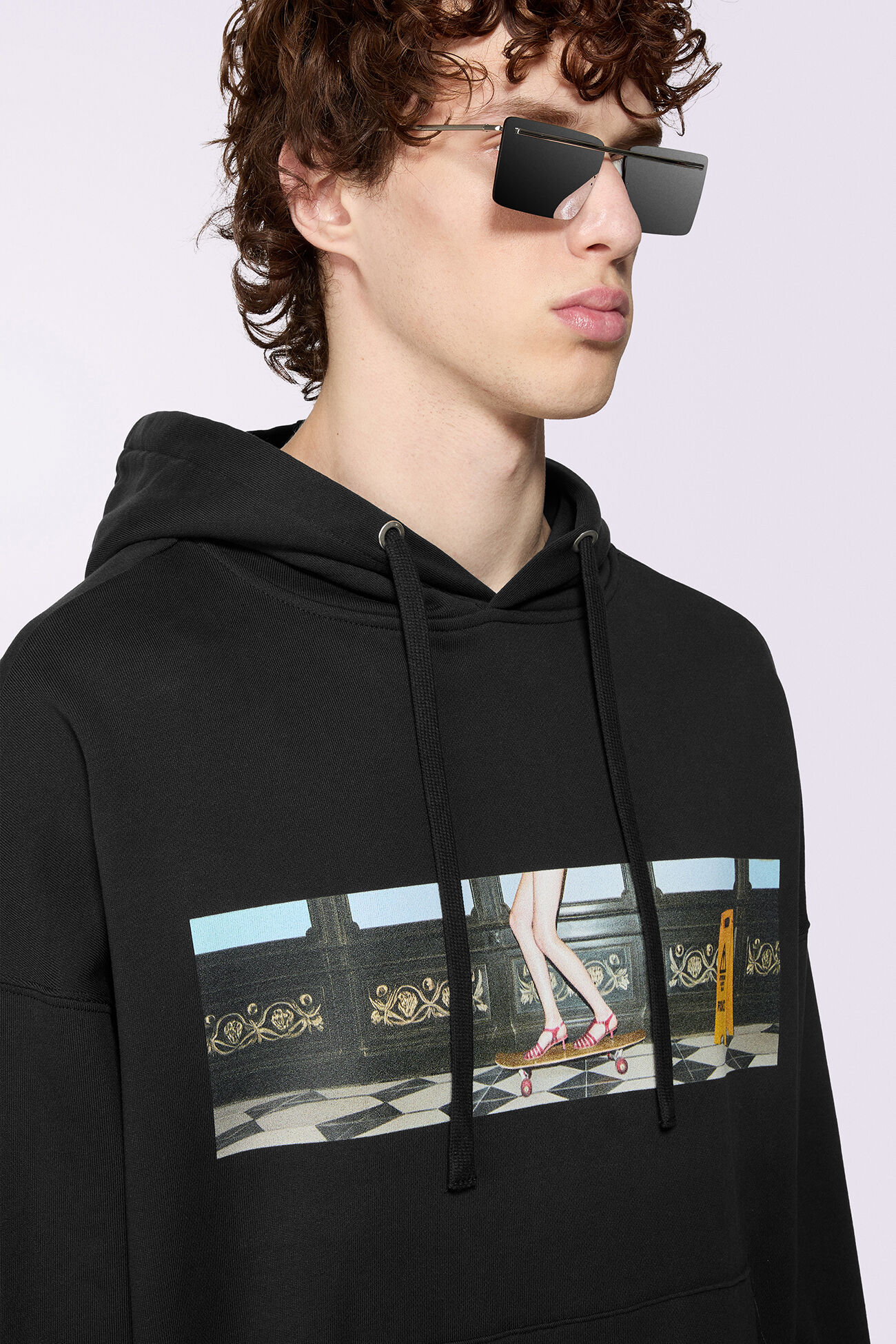 Skateboard Print Hoodie Black