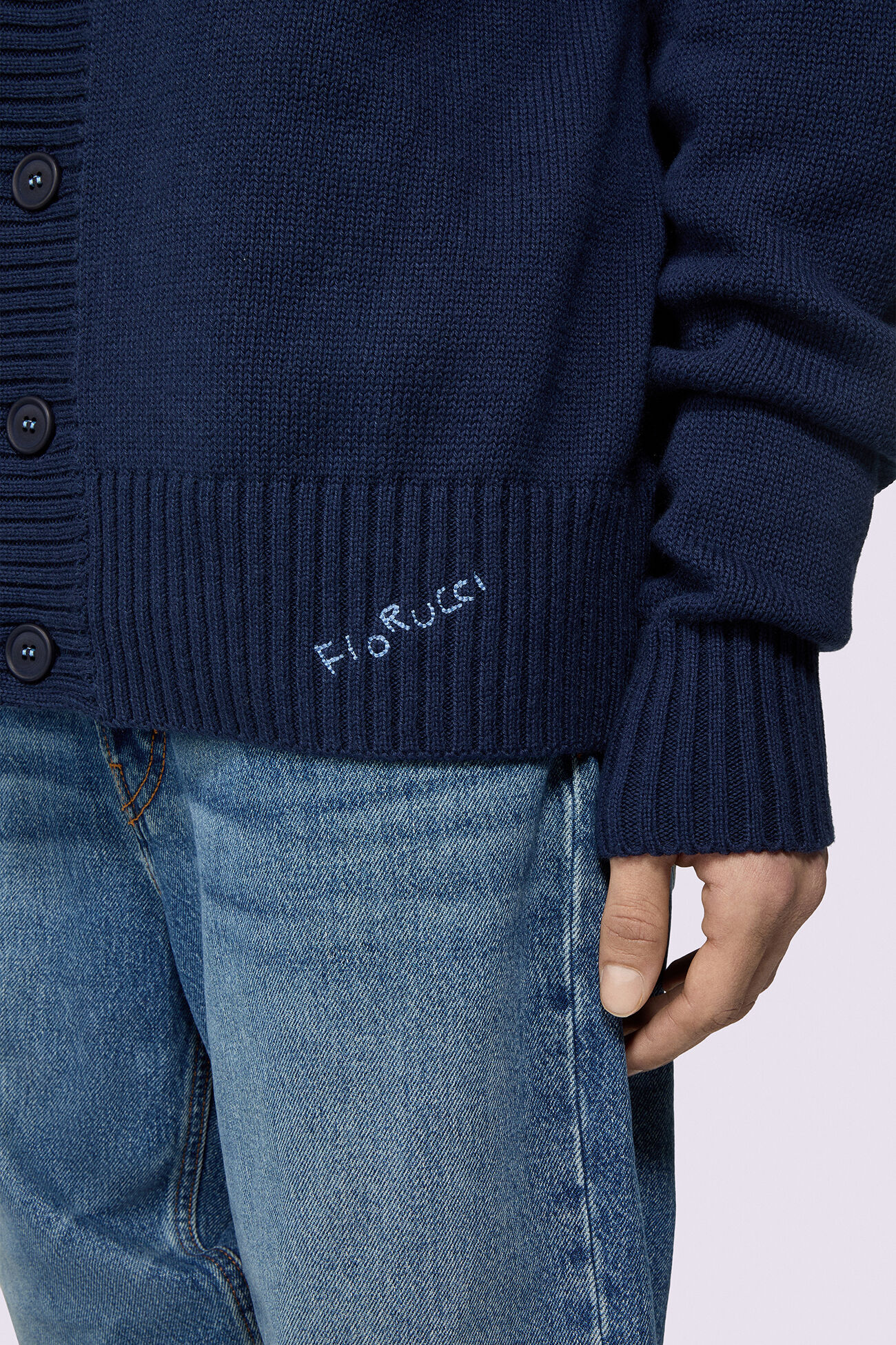 Two Colour Knit Cardigan Blue