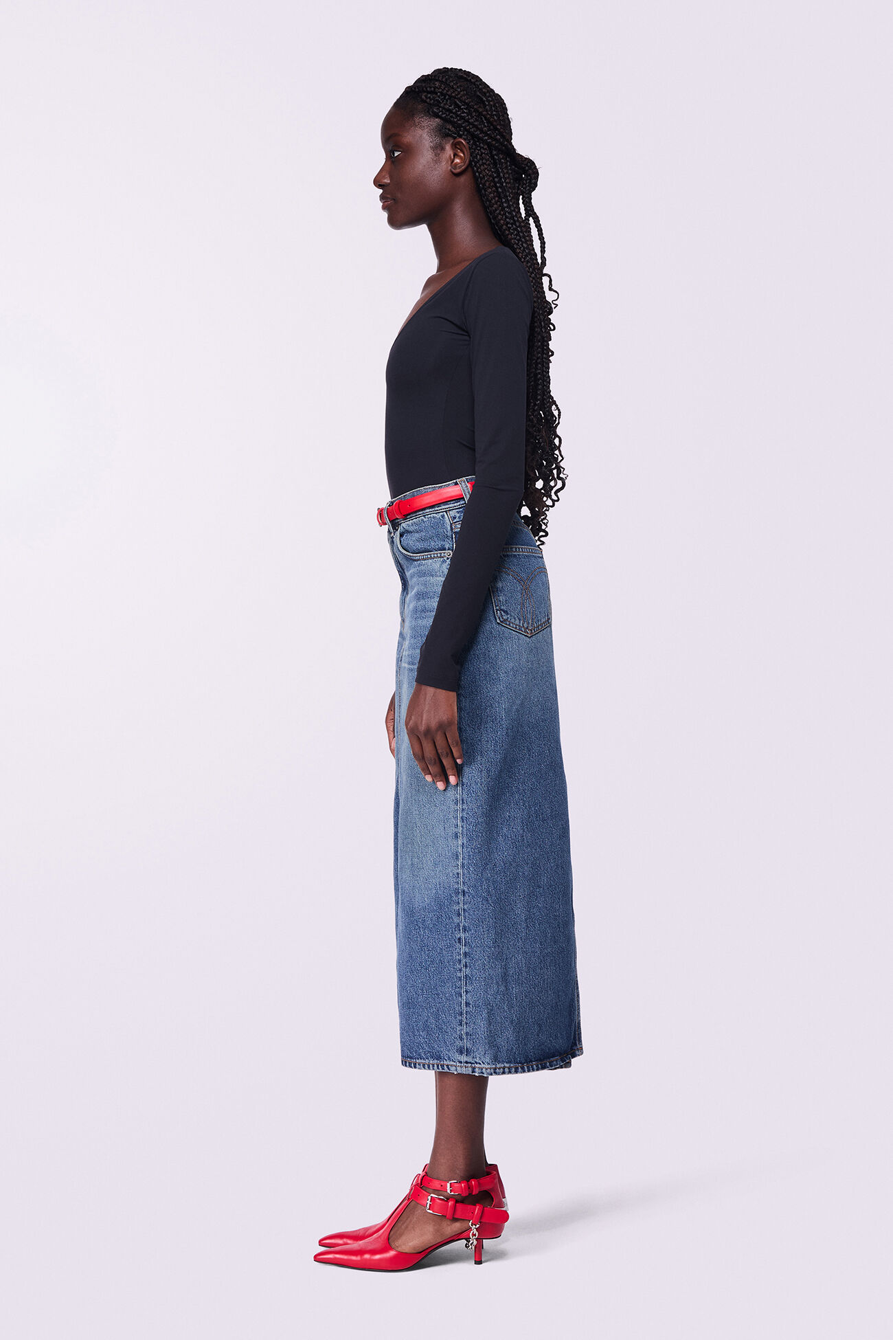 Denim Midi Skirt Mid Blue