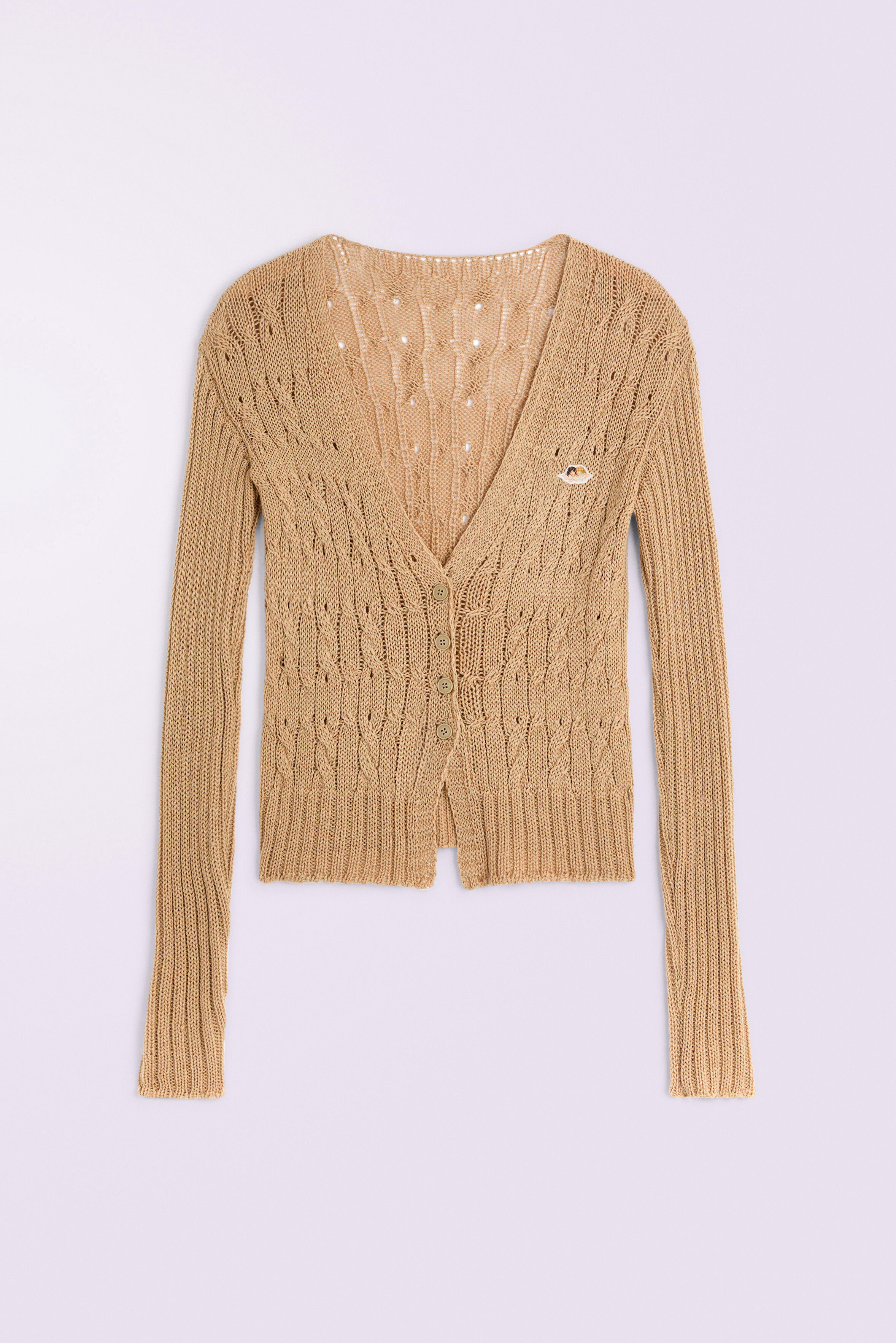 Angels Patch Cableknit Cardigan Beige