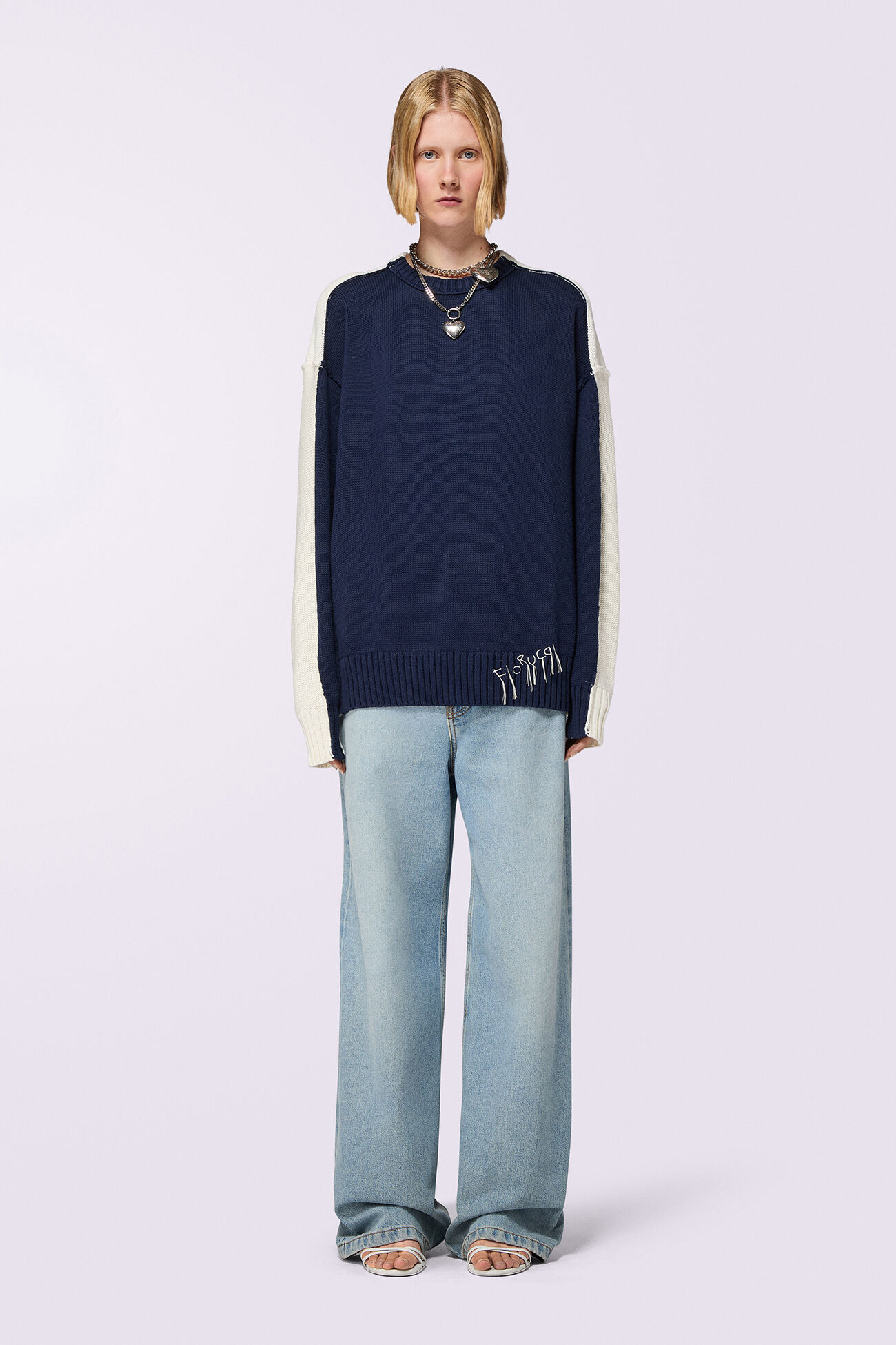 Embroidered Knit Jumper Navy