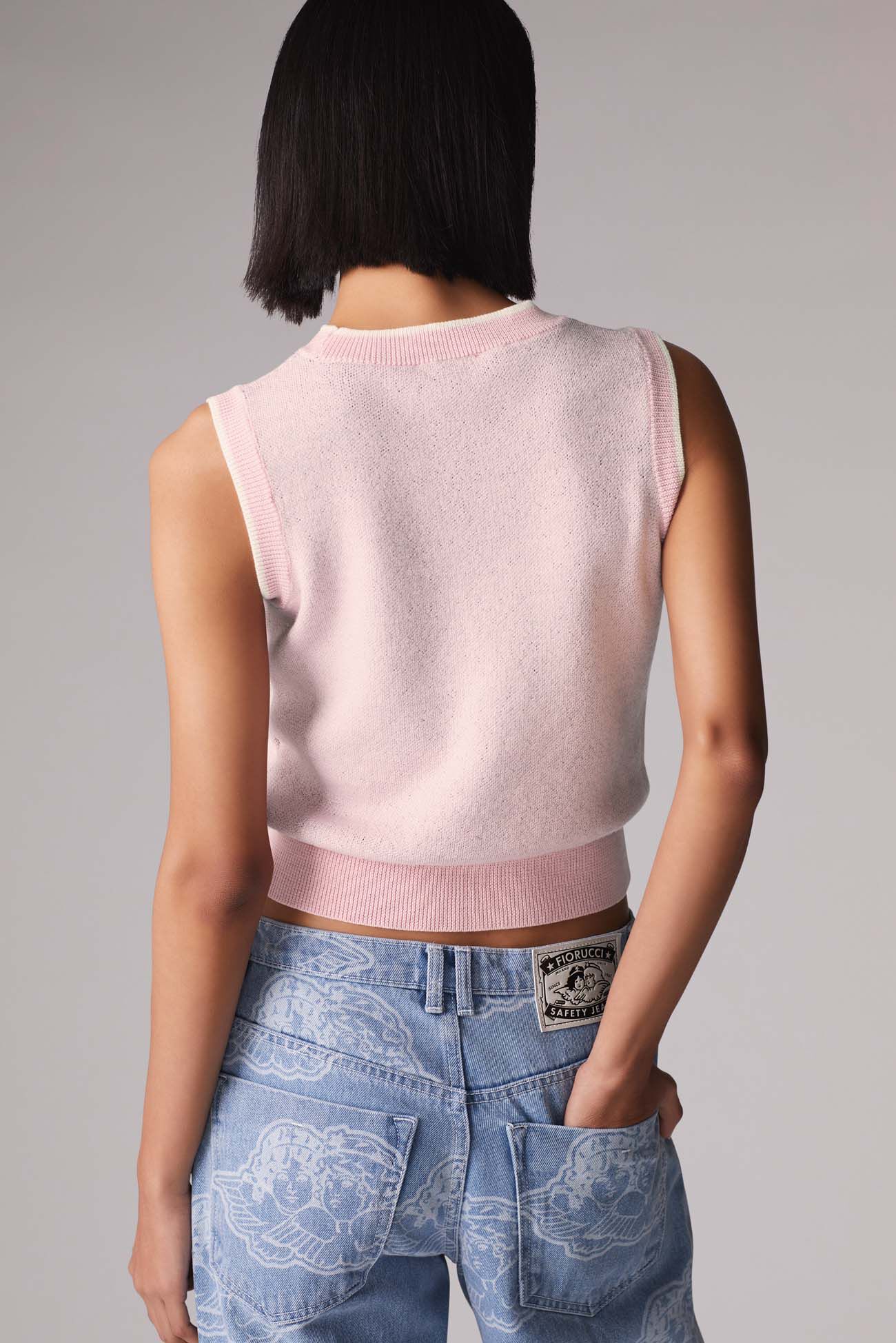 Logo Crop Knit Vest Pink