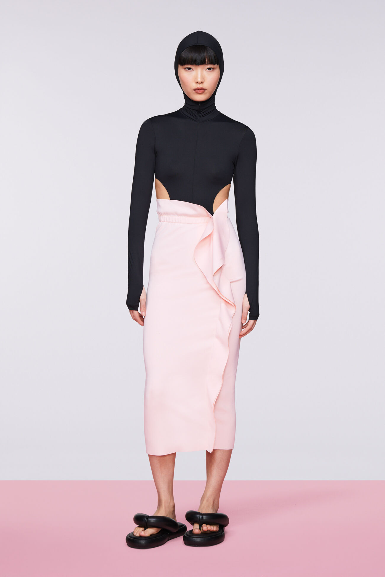 Ruffle Midi Skirt Pink