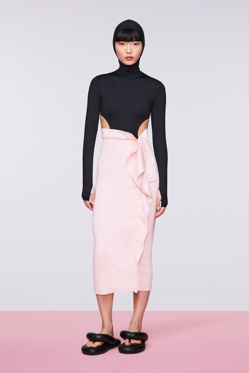 Ruffle Midi Skirt Pink
