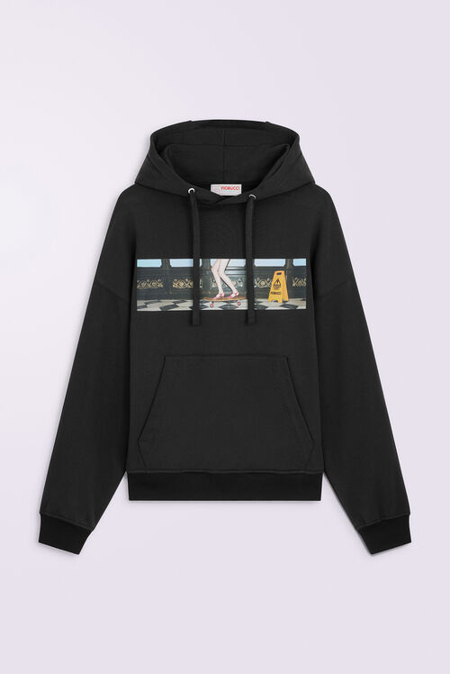 Skateboard Print Hoodie Black