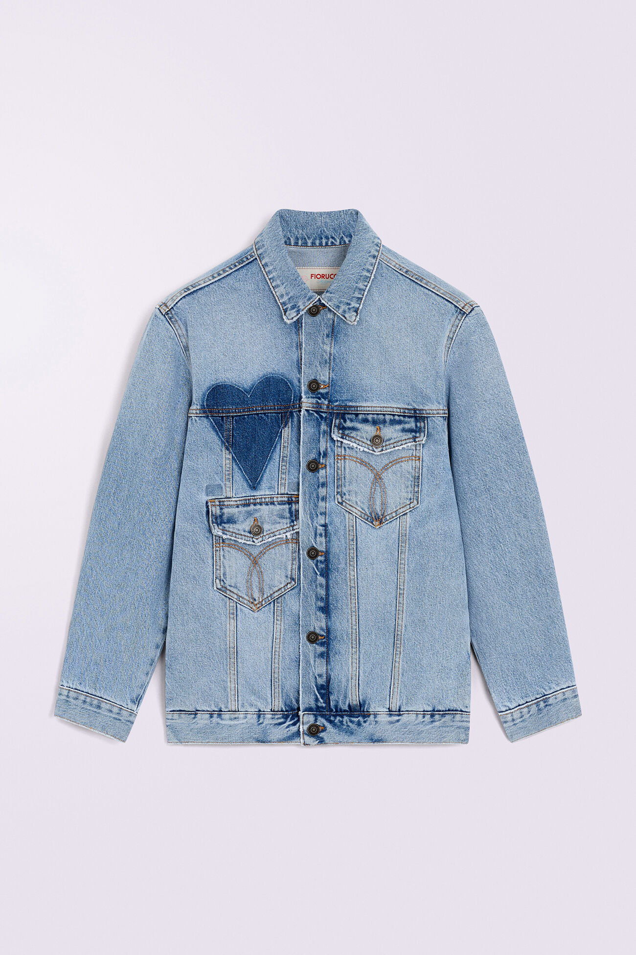 Heart Pocket Denim Jacket Light Blue