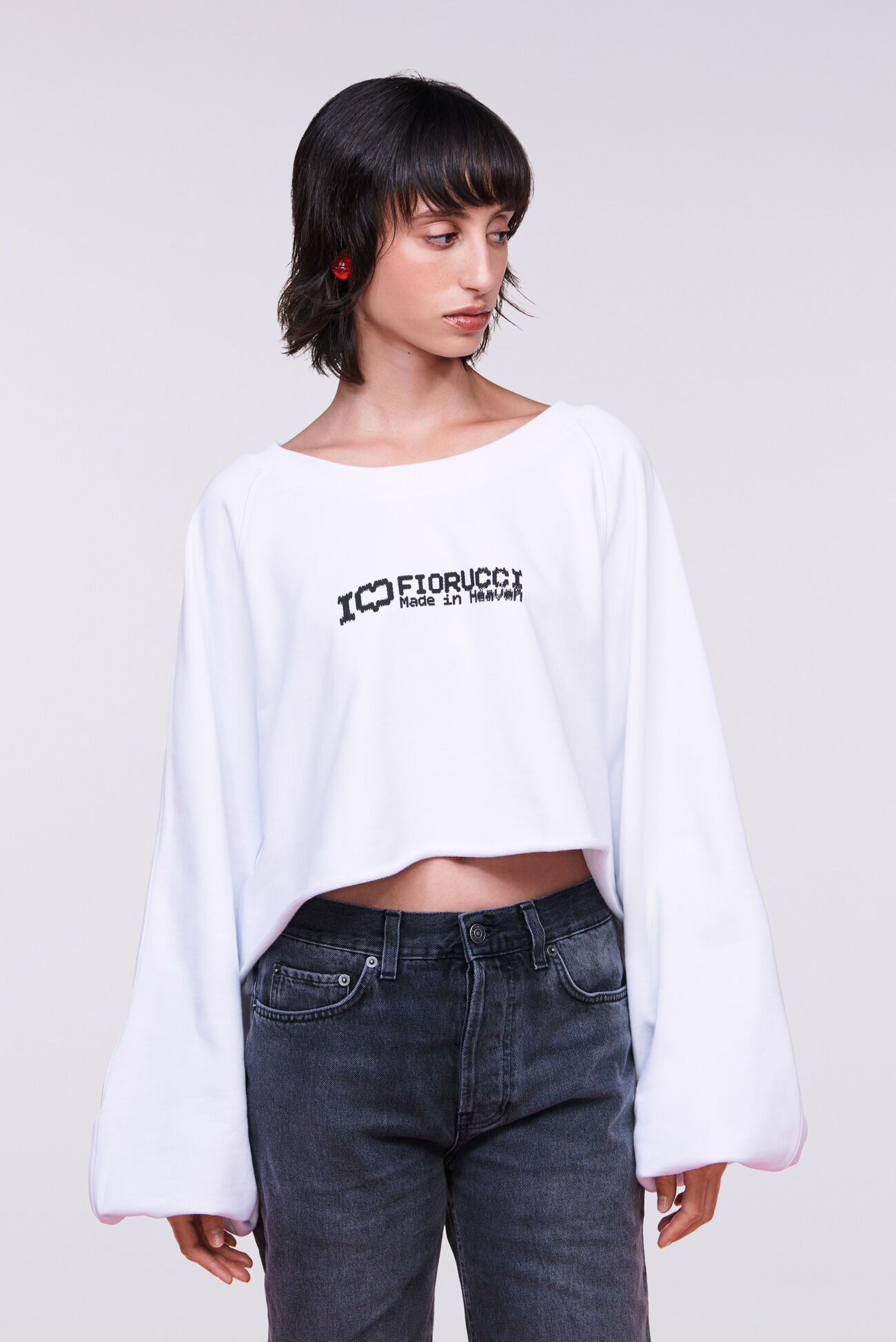 I Love Fiorucci Crop Sweatshirt White