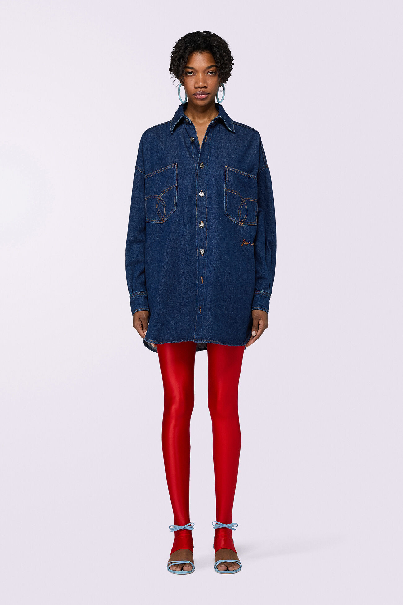 Open Back Denim Shirt Deep Blue