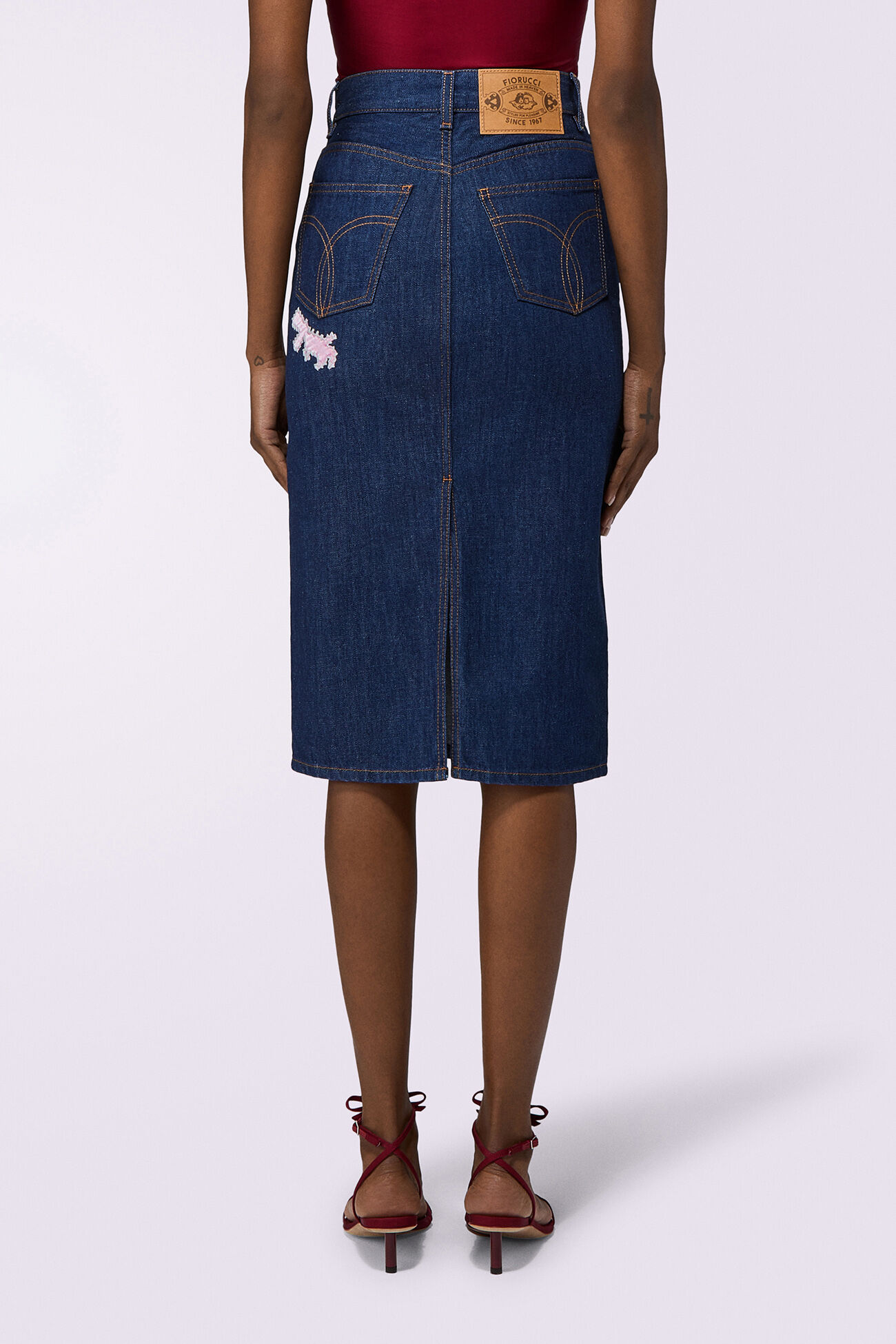 Dinosaur Denim Midi Skirt Rinse Wash