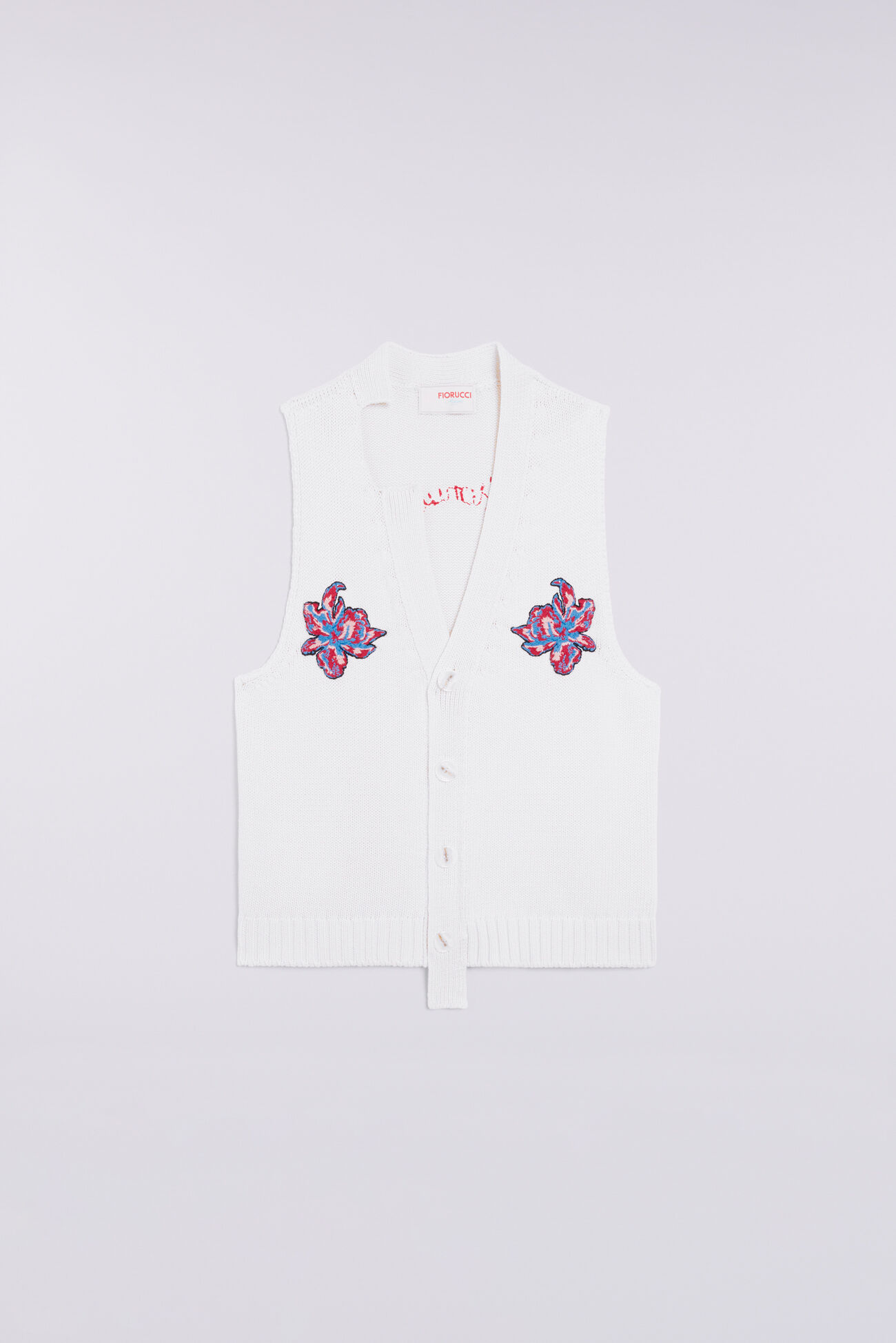Embroidered Knit Vest White