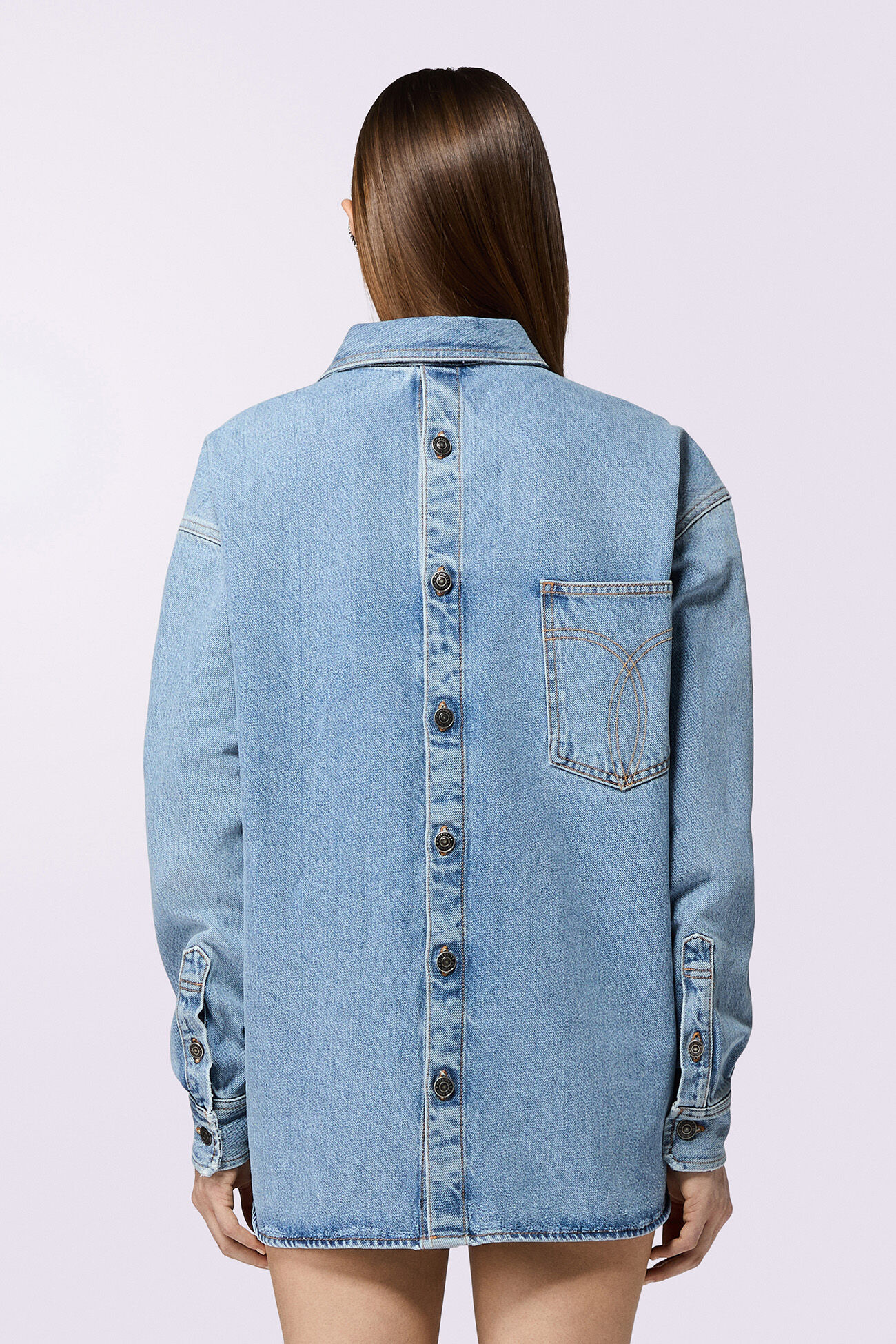Open Back Denim Shirt Light Blue