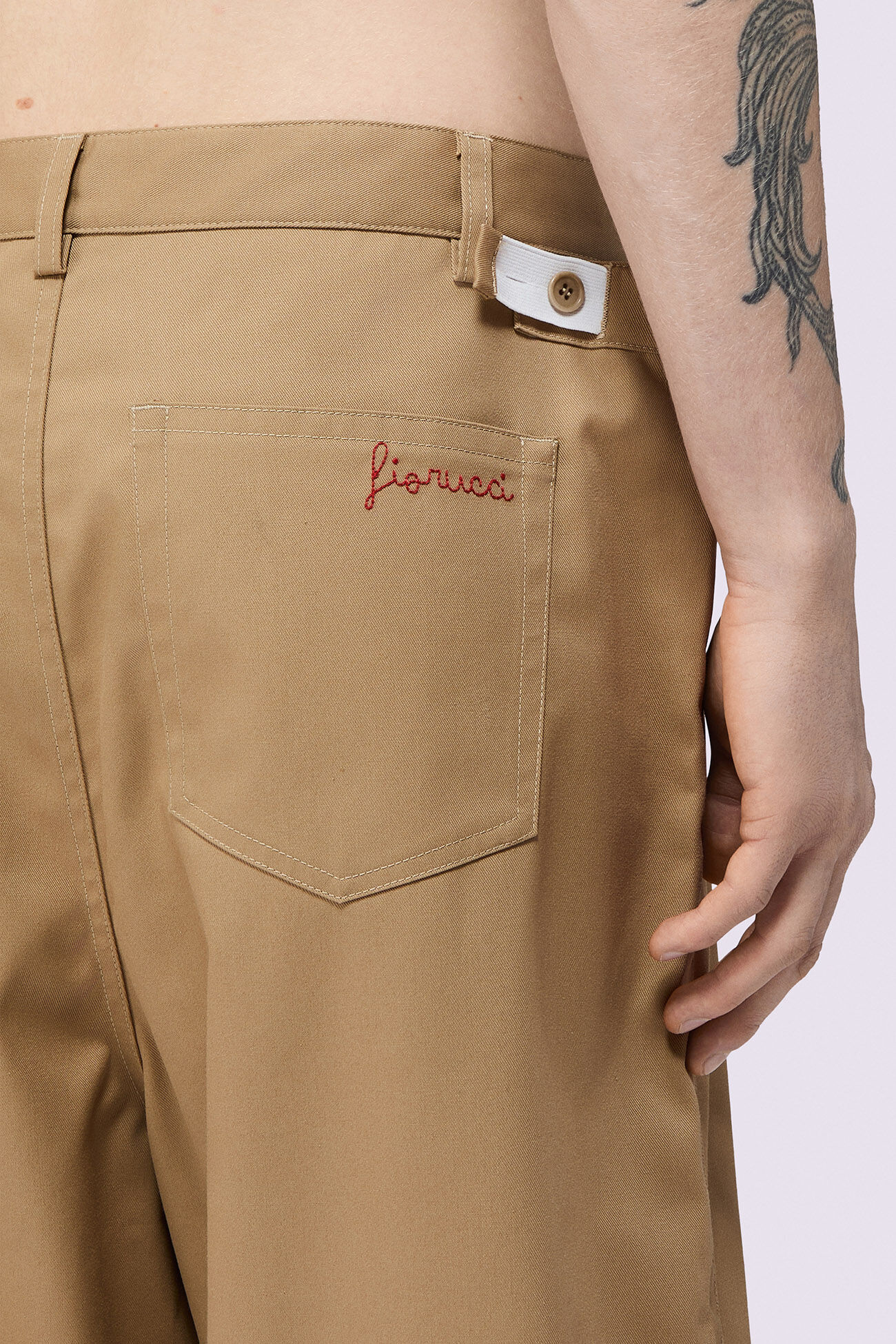 Embroidered Baggy Trousers Beige