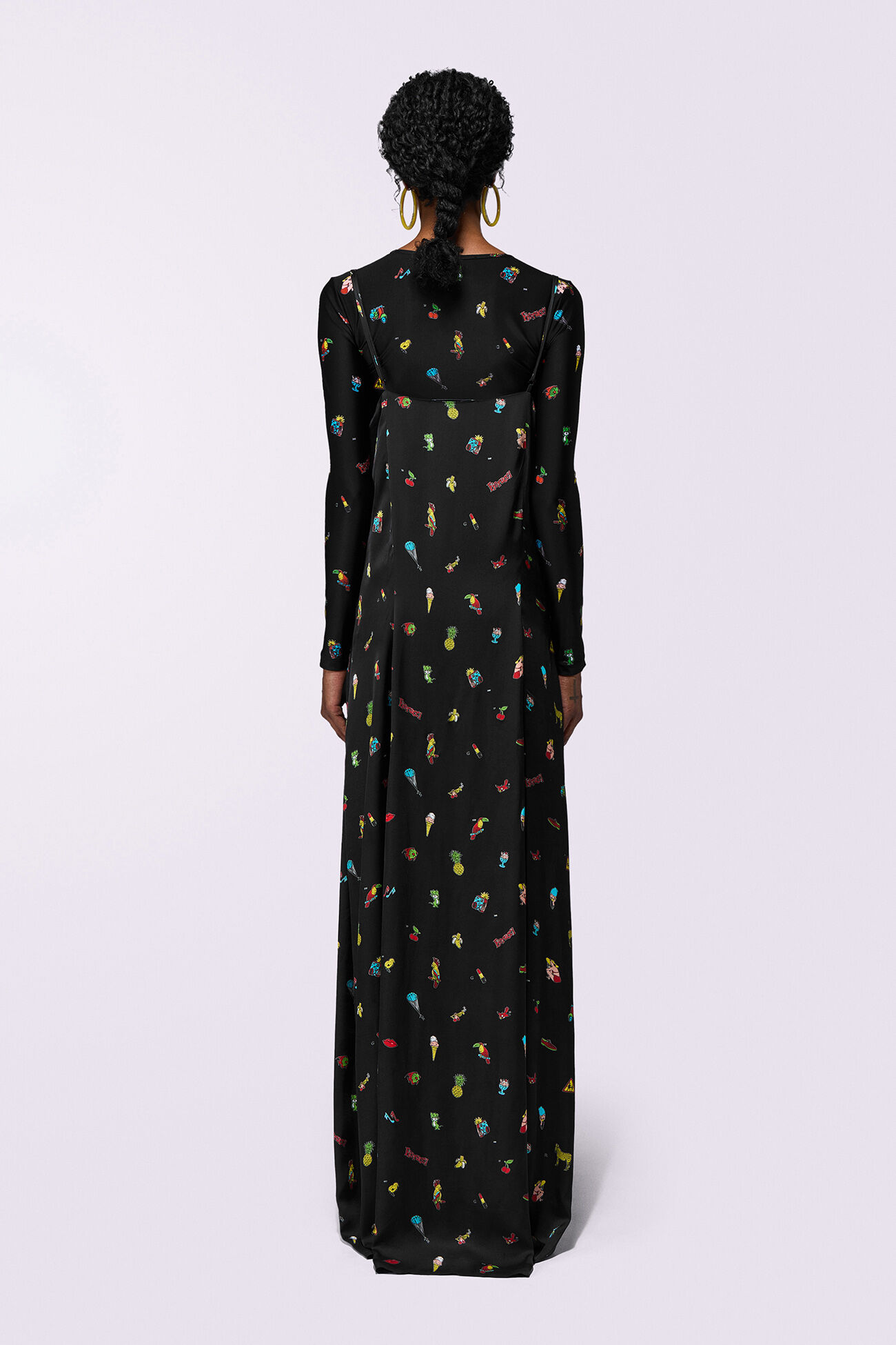 Toys Print Slip Maxi Dress Black