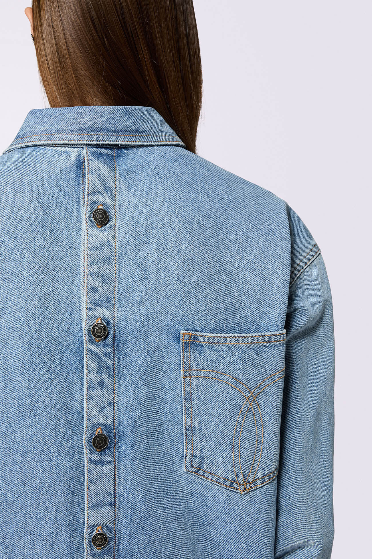 Open Back Denim Shirt Light Blue