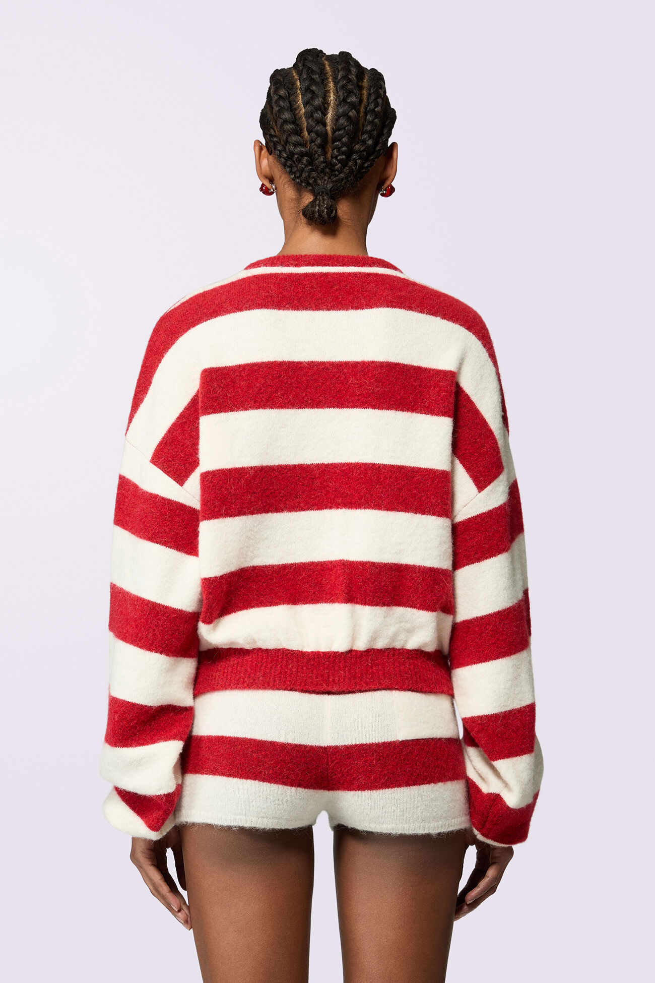 Stripe Crop Knit Jumper Red