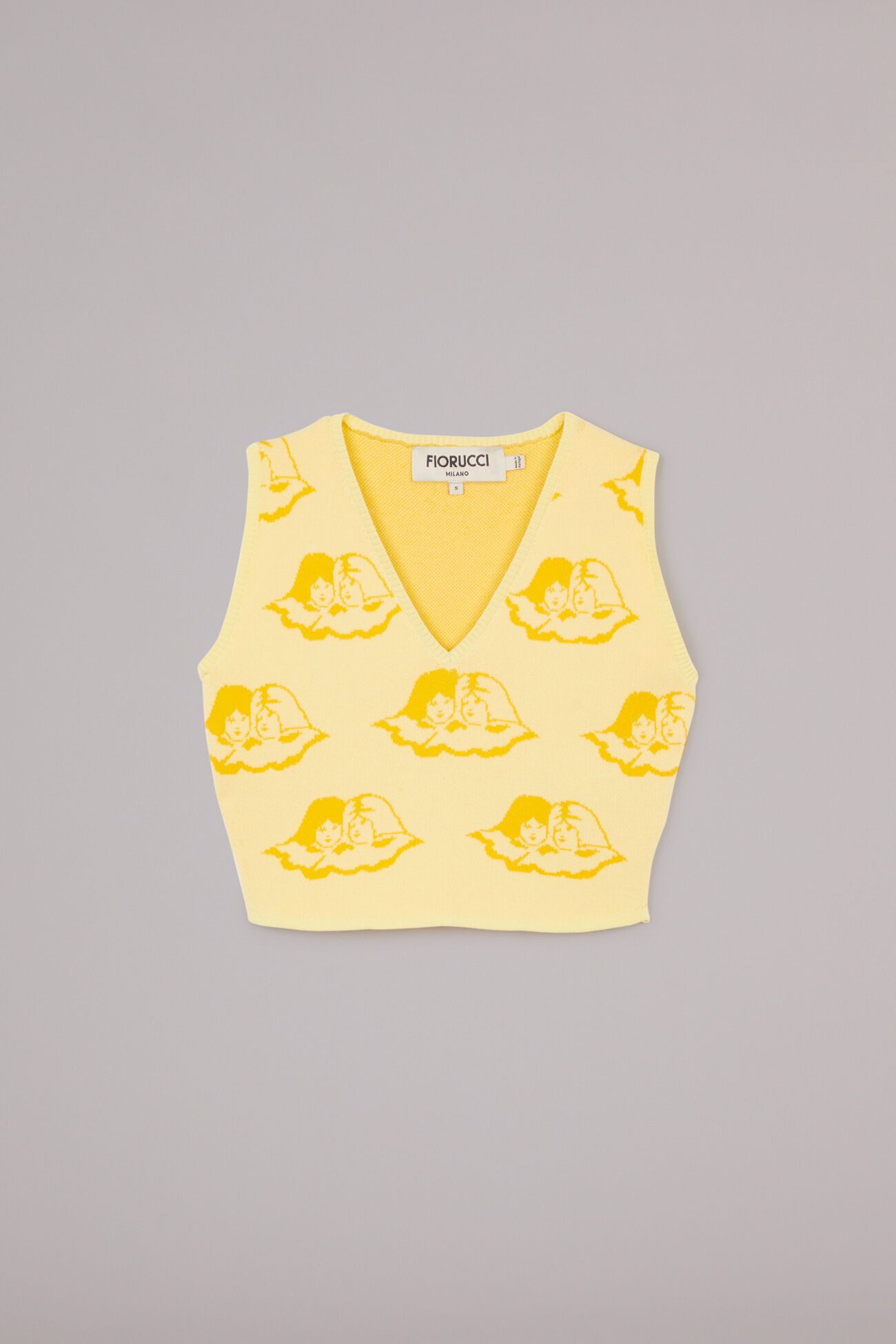 All Over Angels Knit Crop Vest Yellow