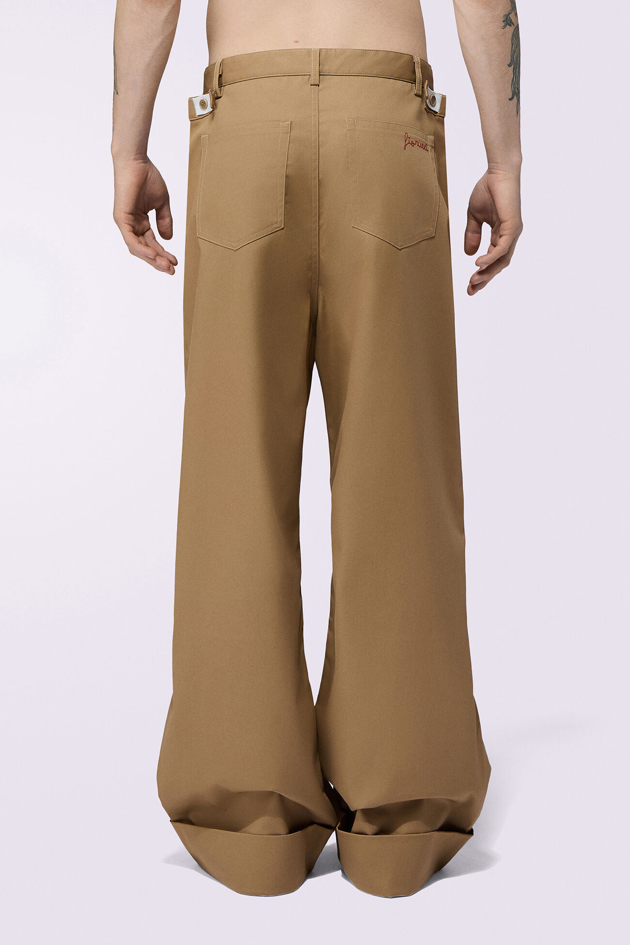 Embroidered Baggy Trousers Beige