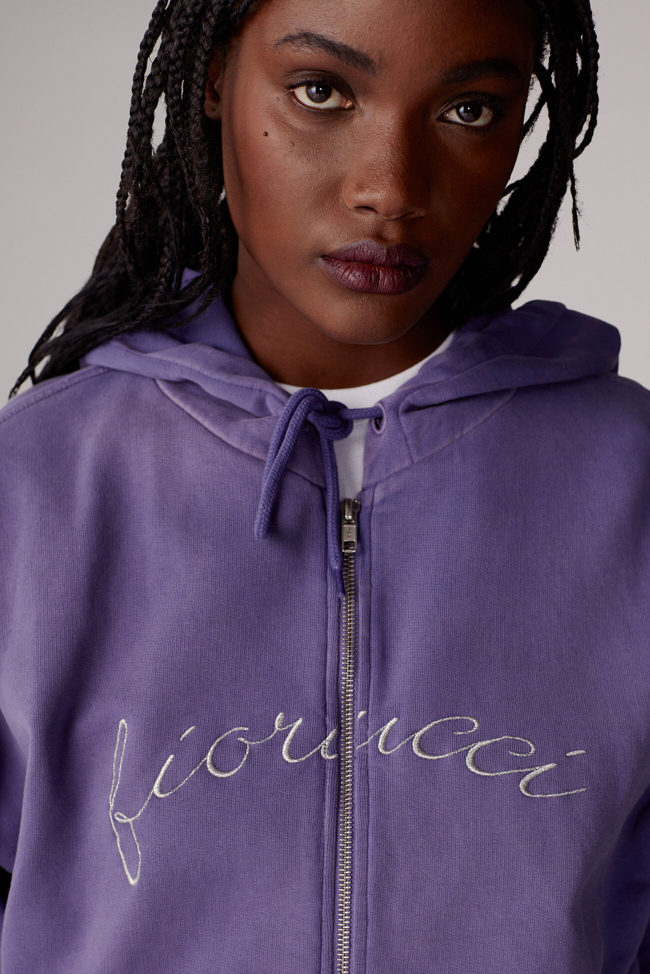 Embroidered Logo Ombre Zip-Up Hoodie Purple