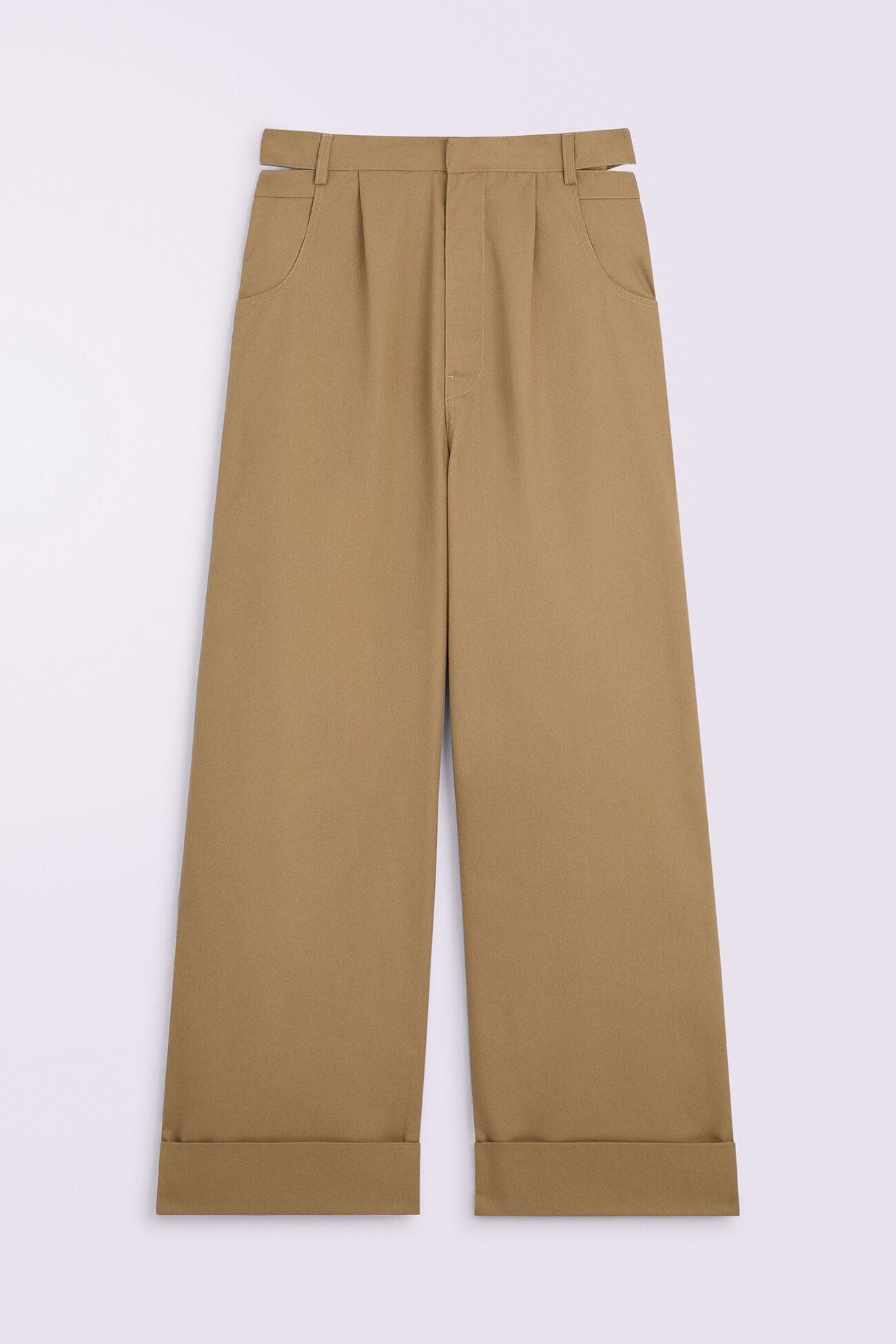 Embroidered Baggy Trousers Beige