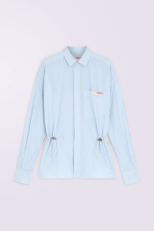 Unisex Label Patch Stripe Shirt Blue