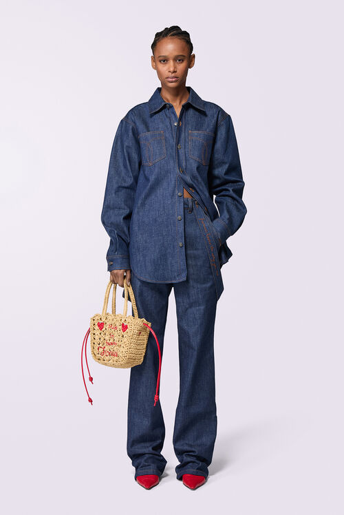 Embroidered Suspender Jeans Rinse Wash