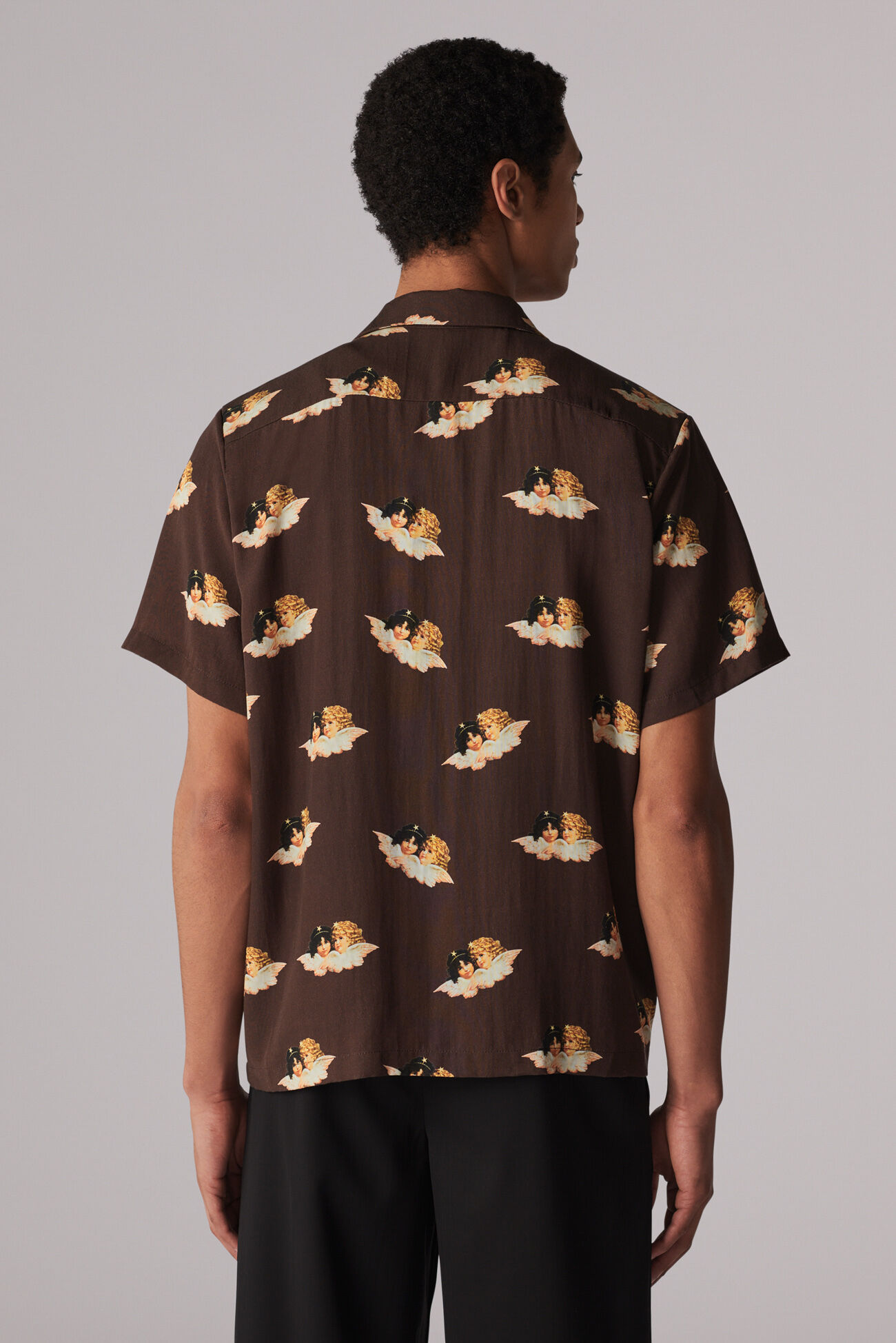 All Over Angels Bowling Shirt Brown