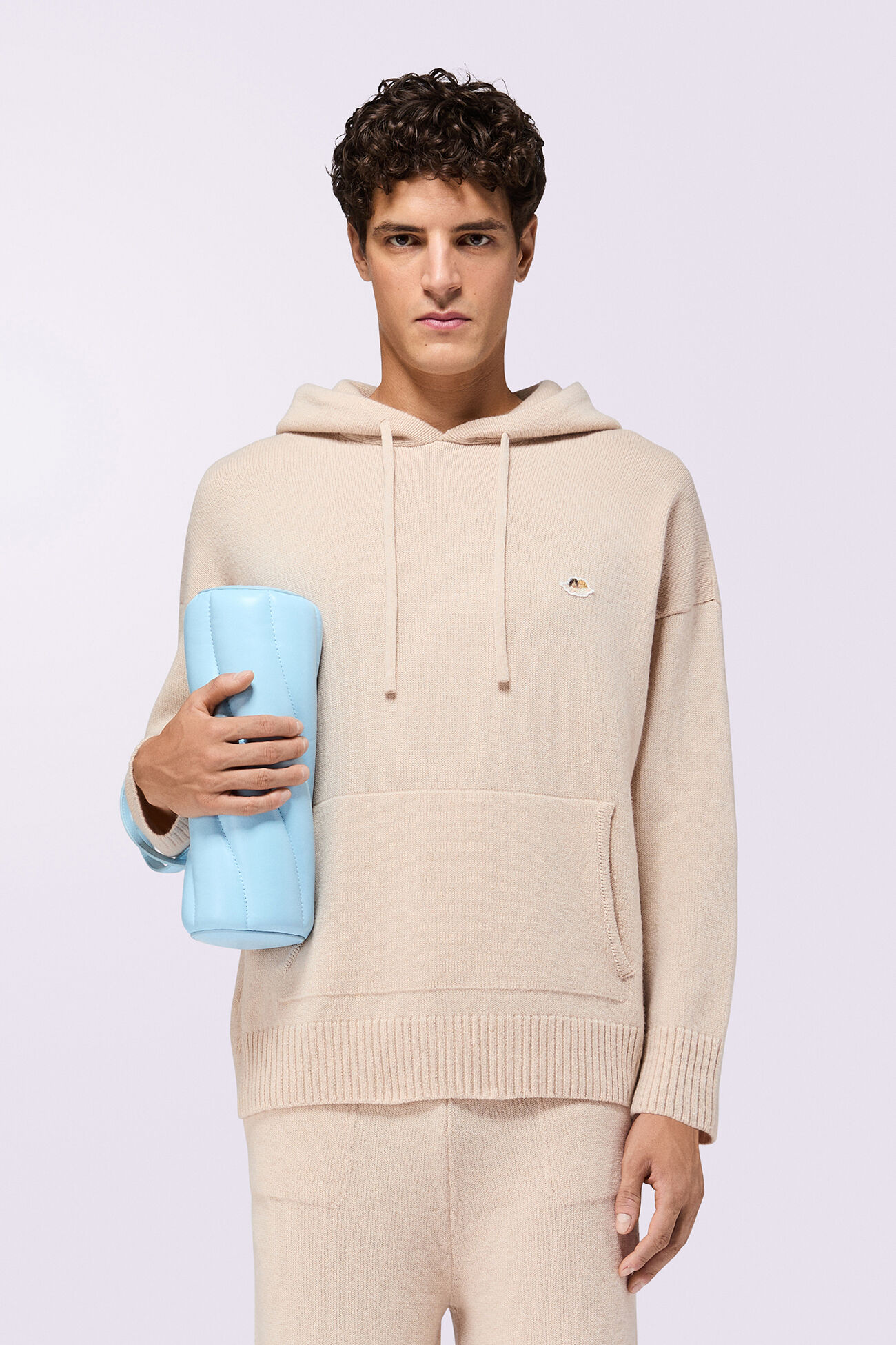 Angels Patch Knit Hoodie Beige