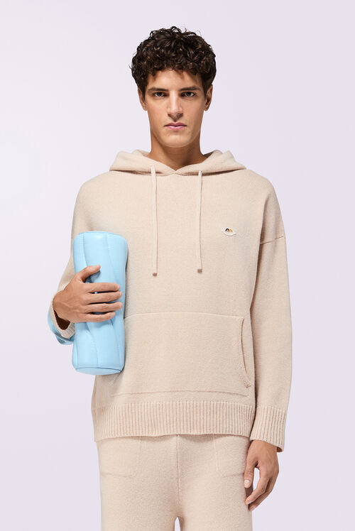 Angels Patch Knit Hoodie Beige