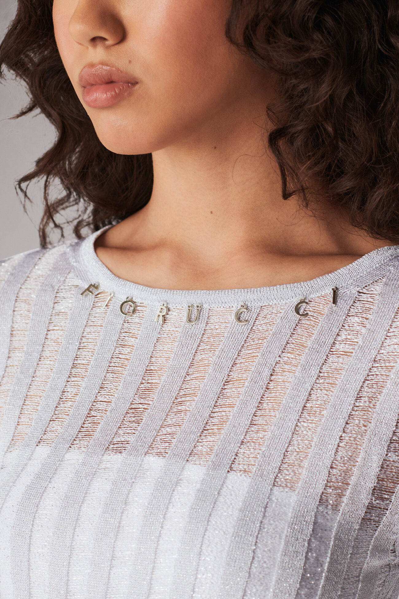 Knit Ribbed Midi Dress Silver