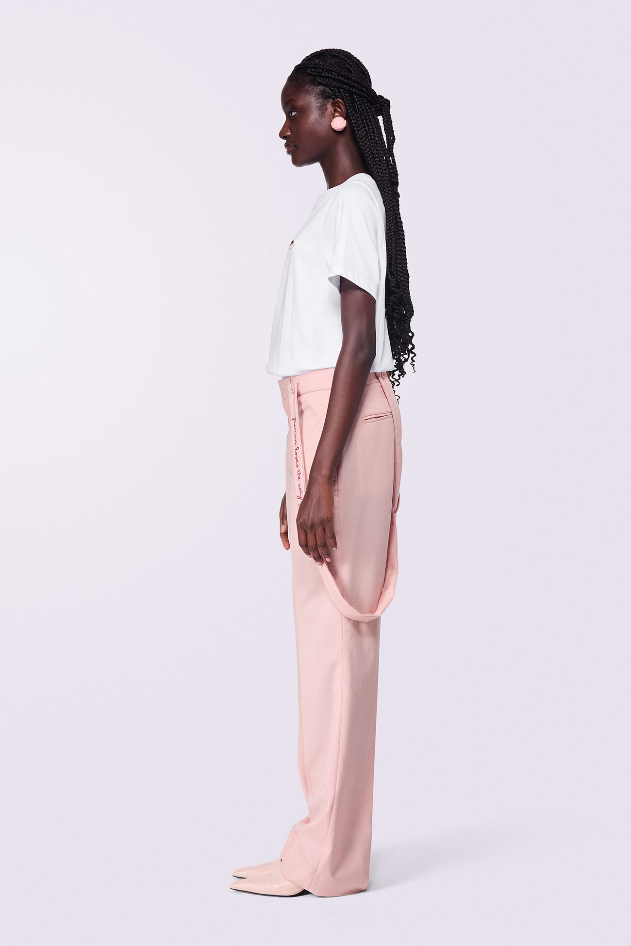 Embroidered Suspender Trousers Pink