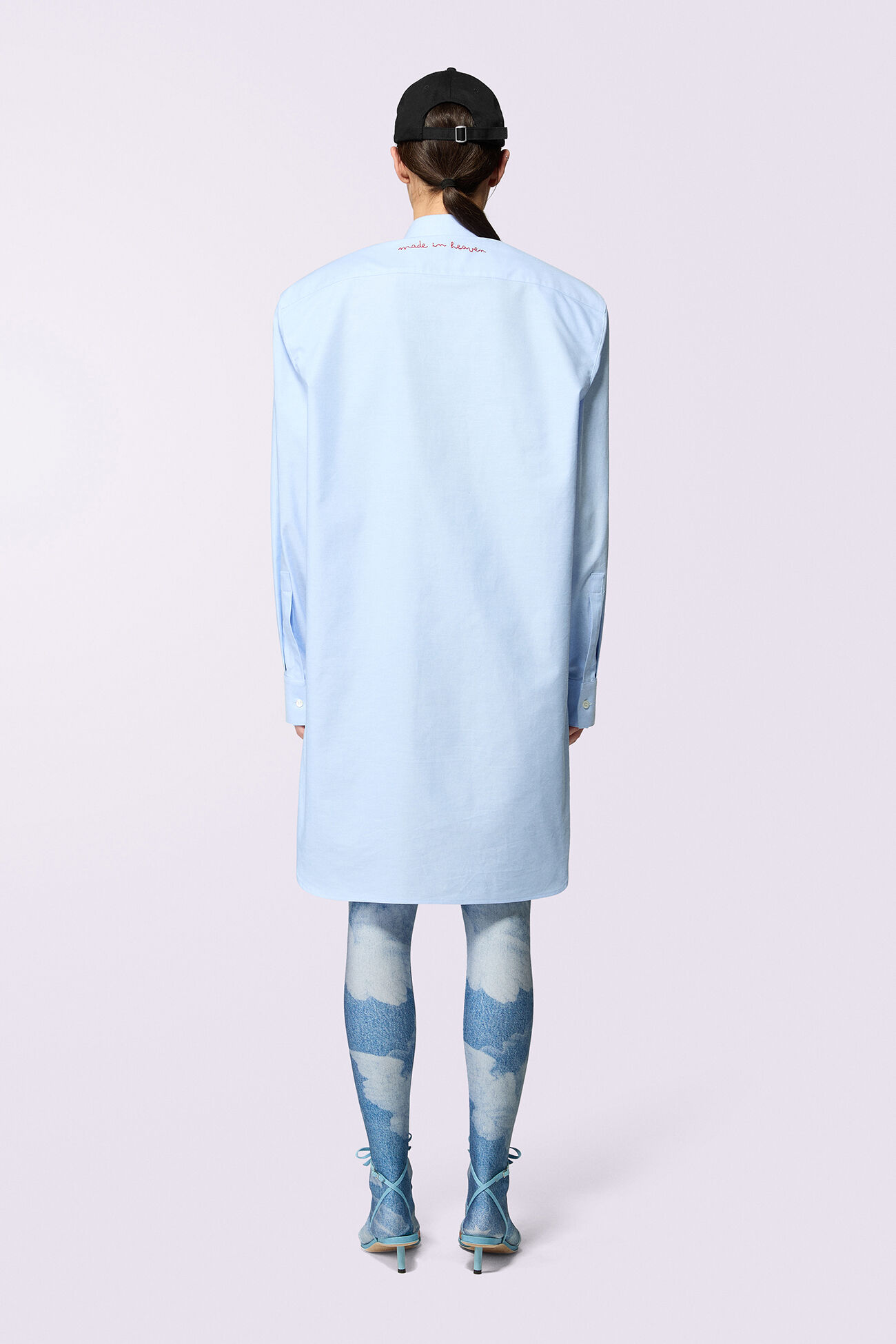 Embroidered Shirt Midi Dress Blue