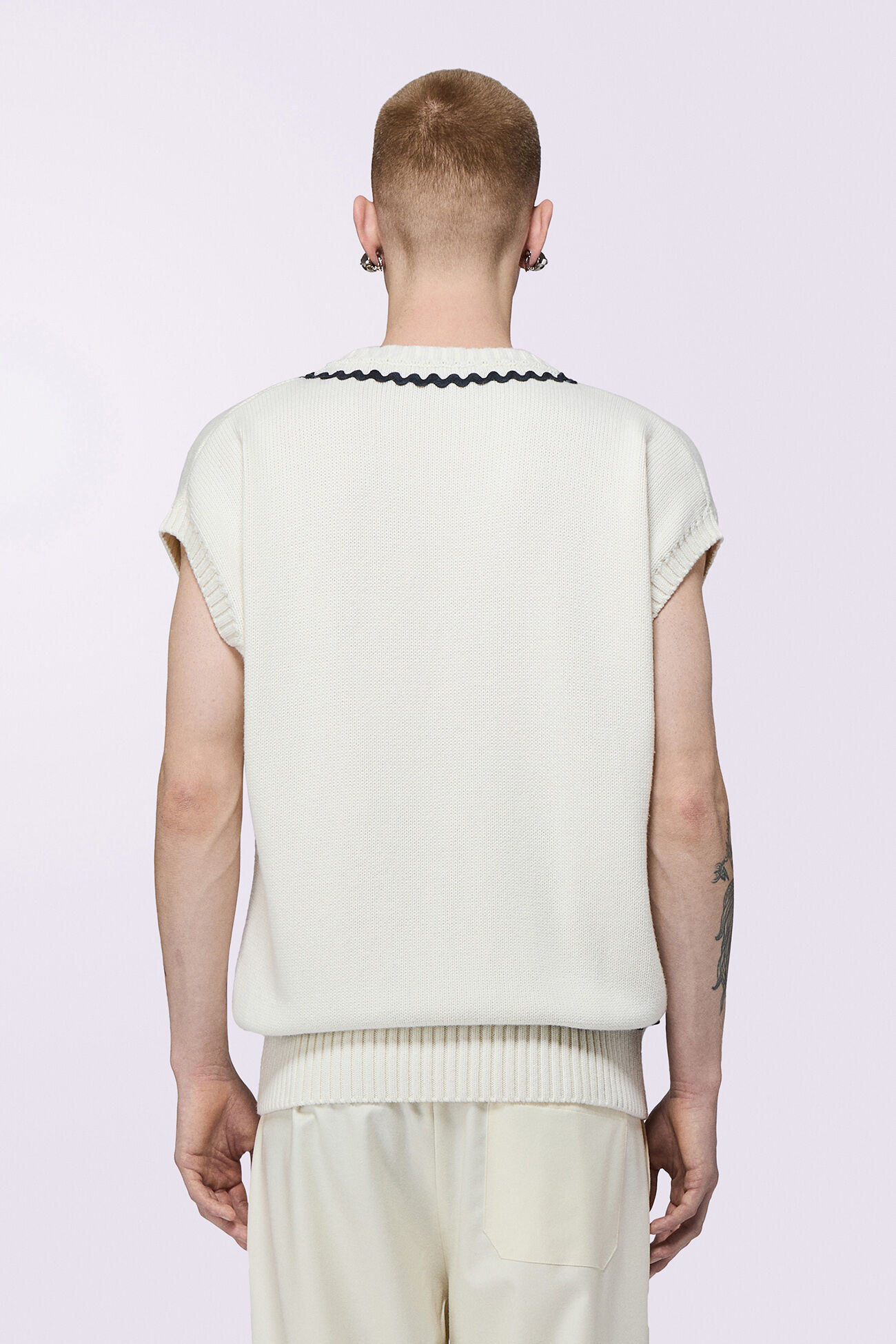 Embroidered Knit Vest White