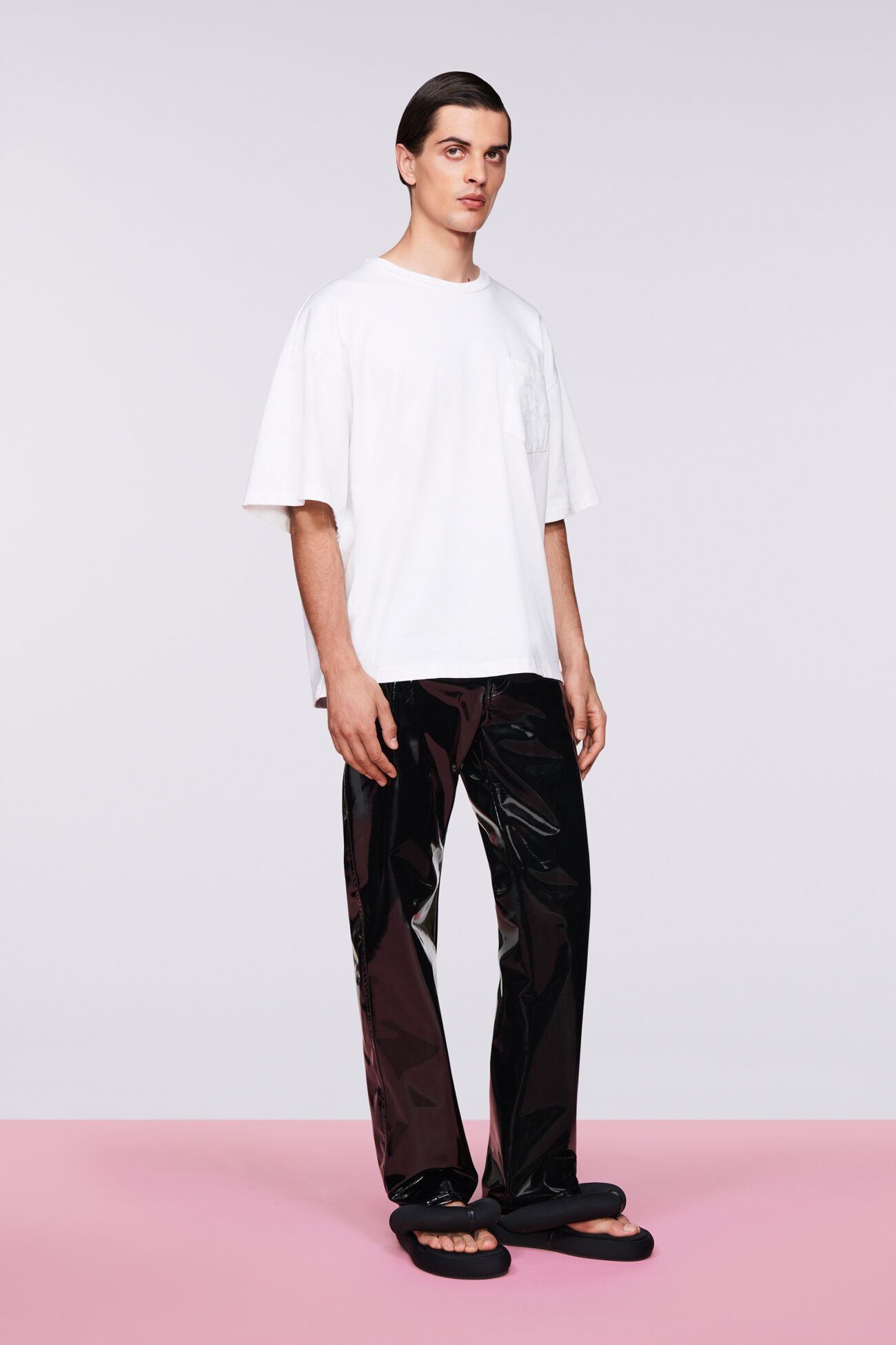 Unisex Straight Fit Vinyl Trousers Black