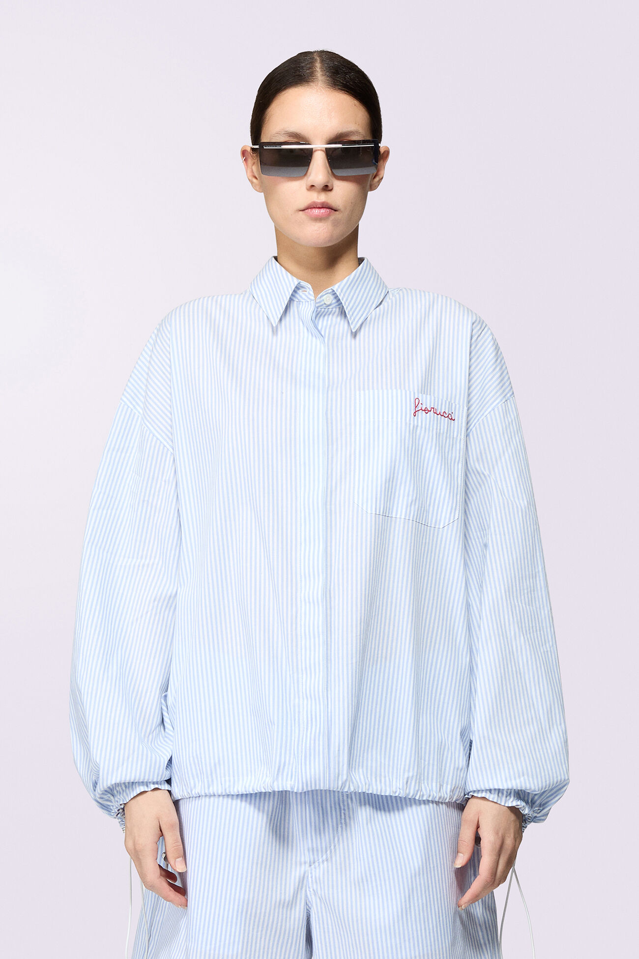 Embroidered Stripe Shirt Blue