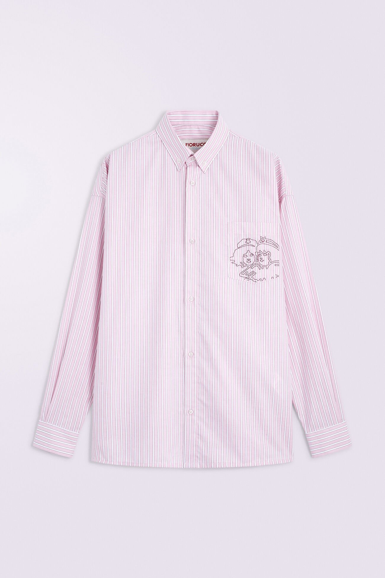 Embroidered Angels Stripe Shirt Pink