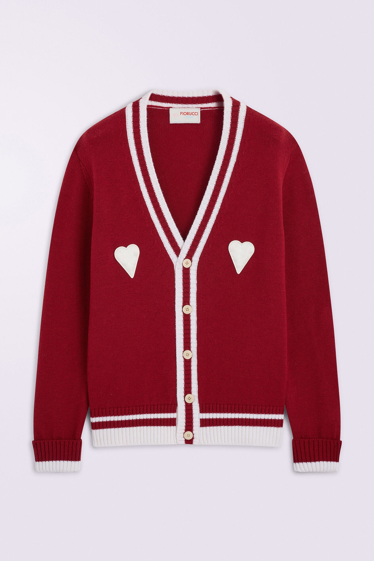 Unisex Heart Patch Knit Cardigan Red