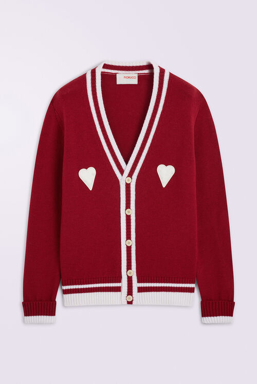 Unisex Heart Patch Knit Cardigan Red